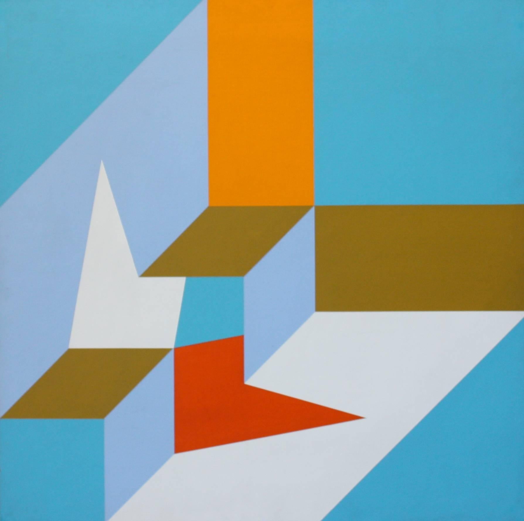 Richard Dahn Abstract Painting - Blue Field, Orange Field, Gray Field  -  triptych painting series 