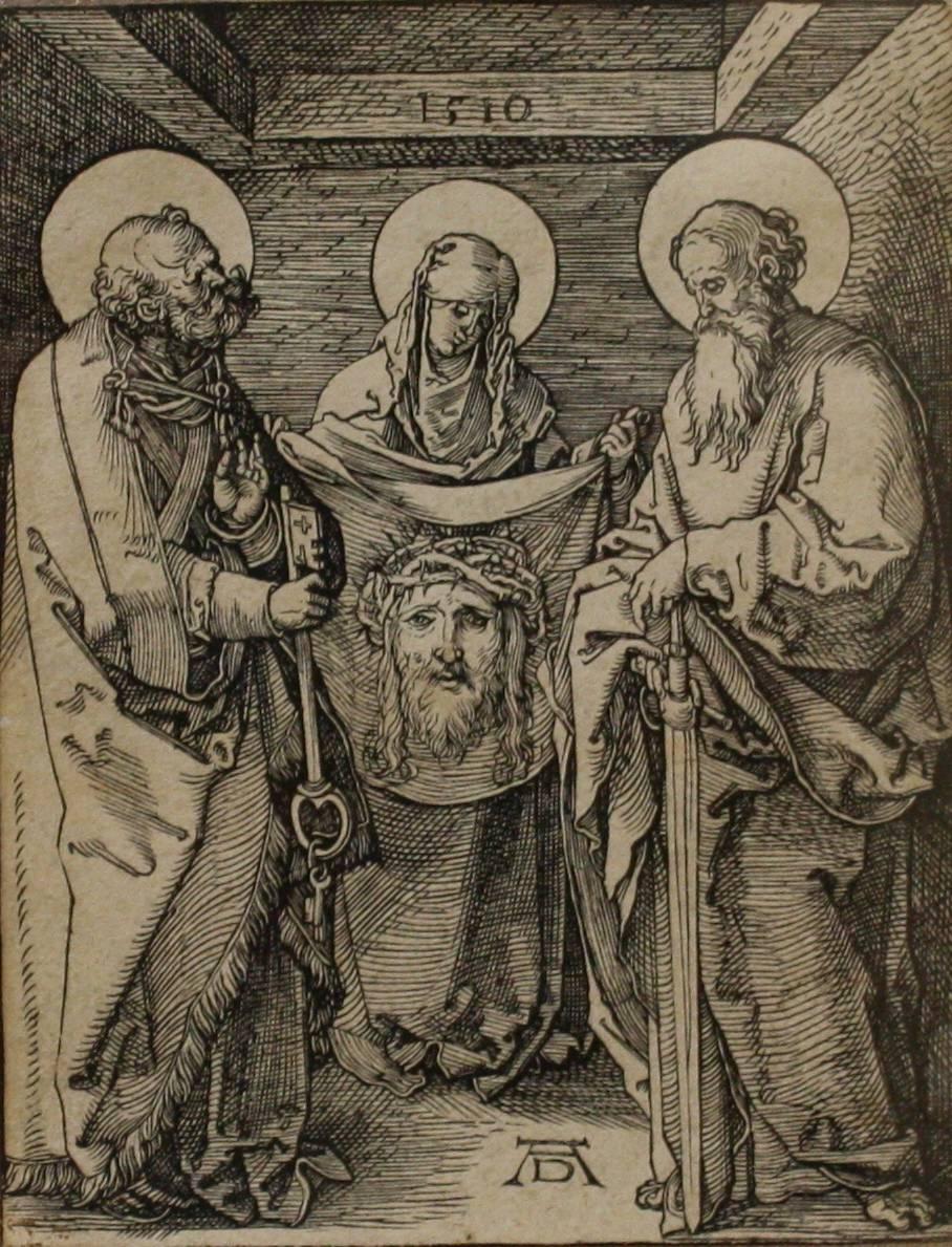 Albrecht Dürer Figurative Print - Saint Veronica between Saints Peter and Paul, from the "Small Passion"