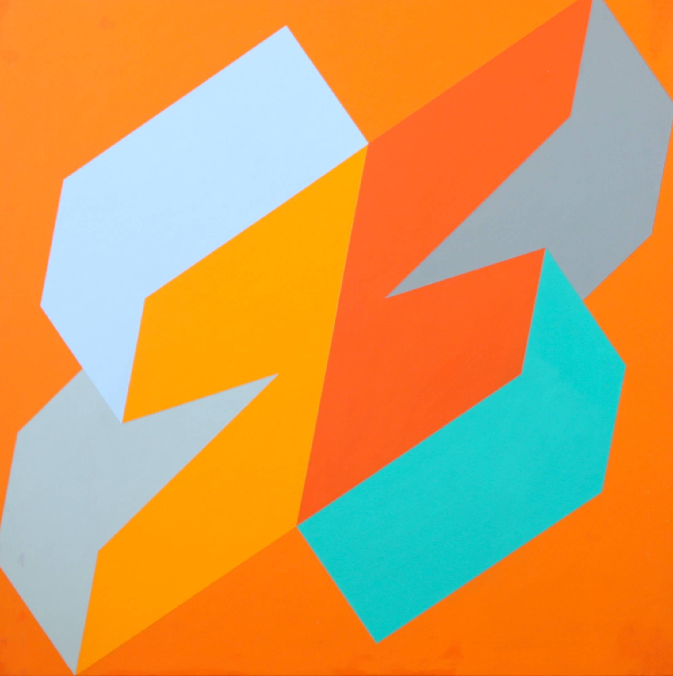 Blue Field, Orange Field, Gray Field  -  triptych painting series  - Abstract Geometric Painting by Richard Dahn