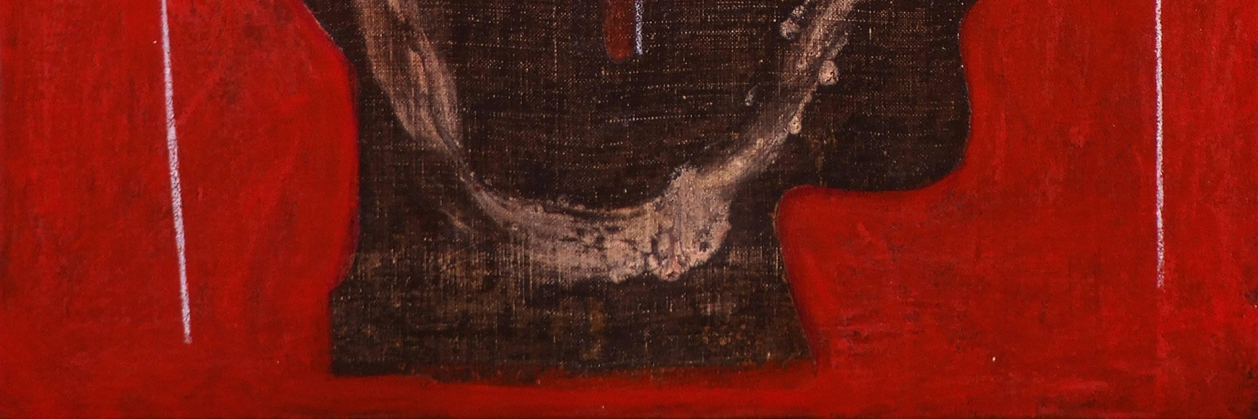 Etrusco 5 - Red Figurative Painting by Mimmo Paladino