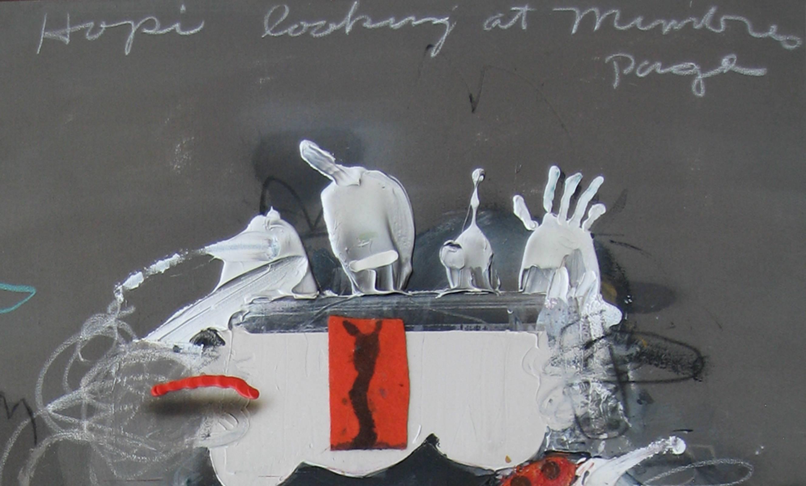 Hopi Looking at Mimbres Page - Gray Abstract Painting by James Havard