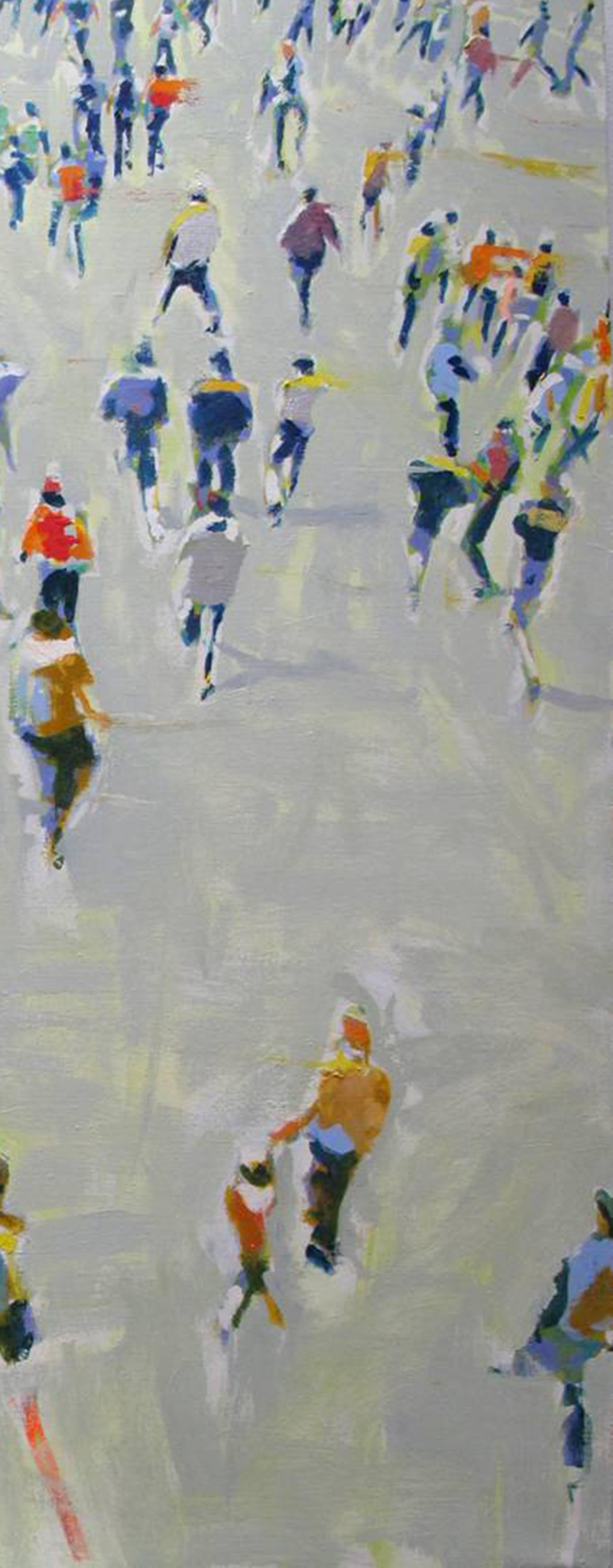 Ticket Lines - Gray Figurative Painting by David Kapp
