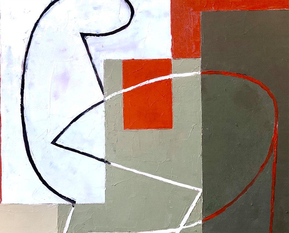 Breaking Contour (Red Square) II - Abstract Geometric Painting by Jeremy Annear