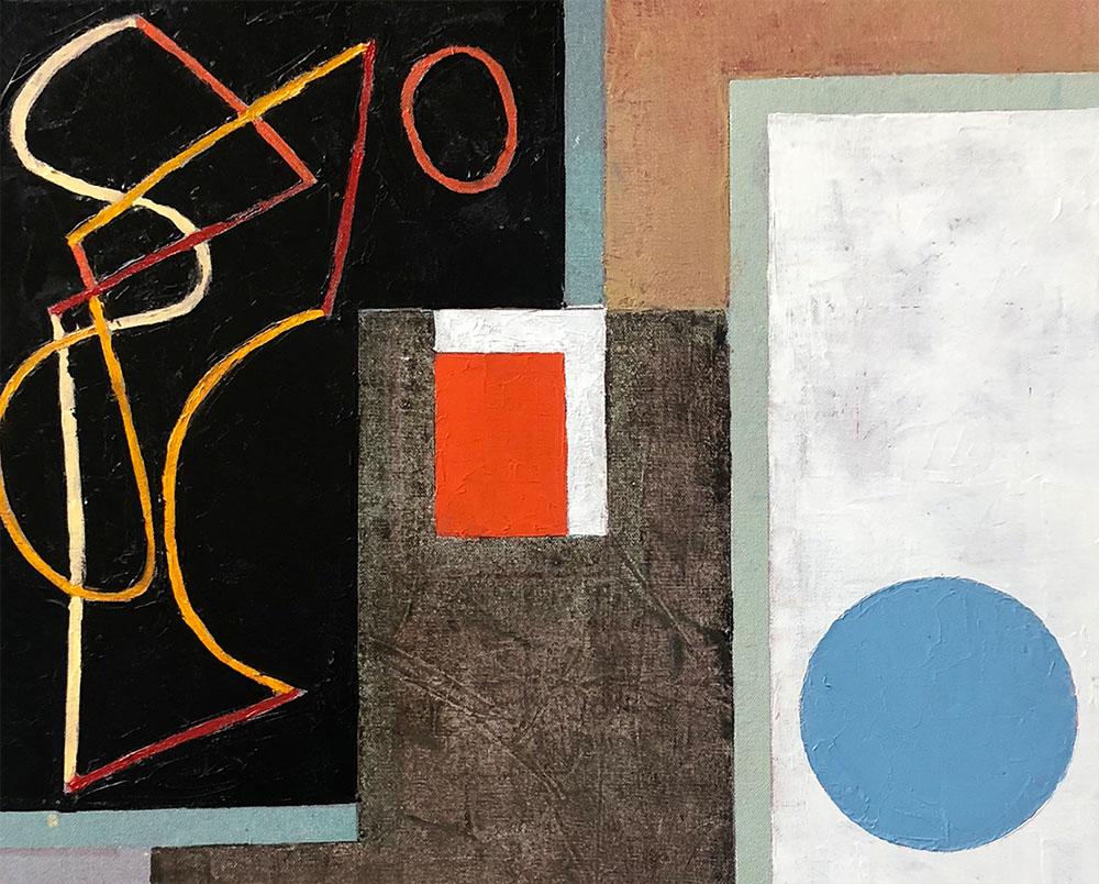 Breaking Contour (Red Square) III - Abstract Geometric Painting by Jeremy Annear