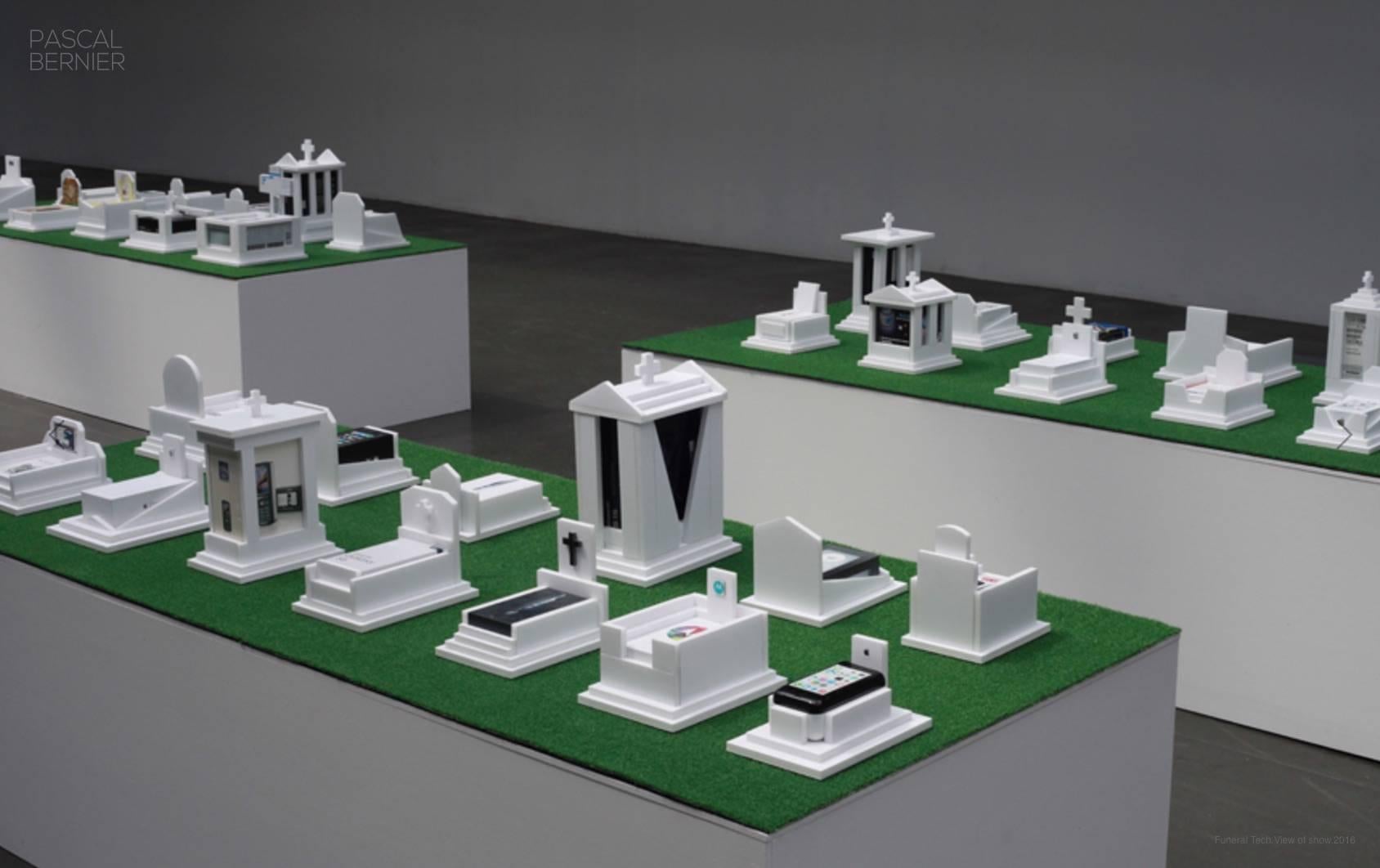 Funeral Tech is a series of marble tombs encasing technological product boxes. Light rolls seamlessly from the shiny packaging to the marble funeral architecture, confounding technology with eternal rest.

Pascal Bernier, born in Brussels, Belgium,