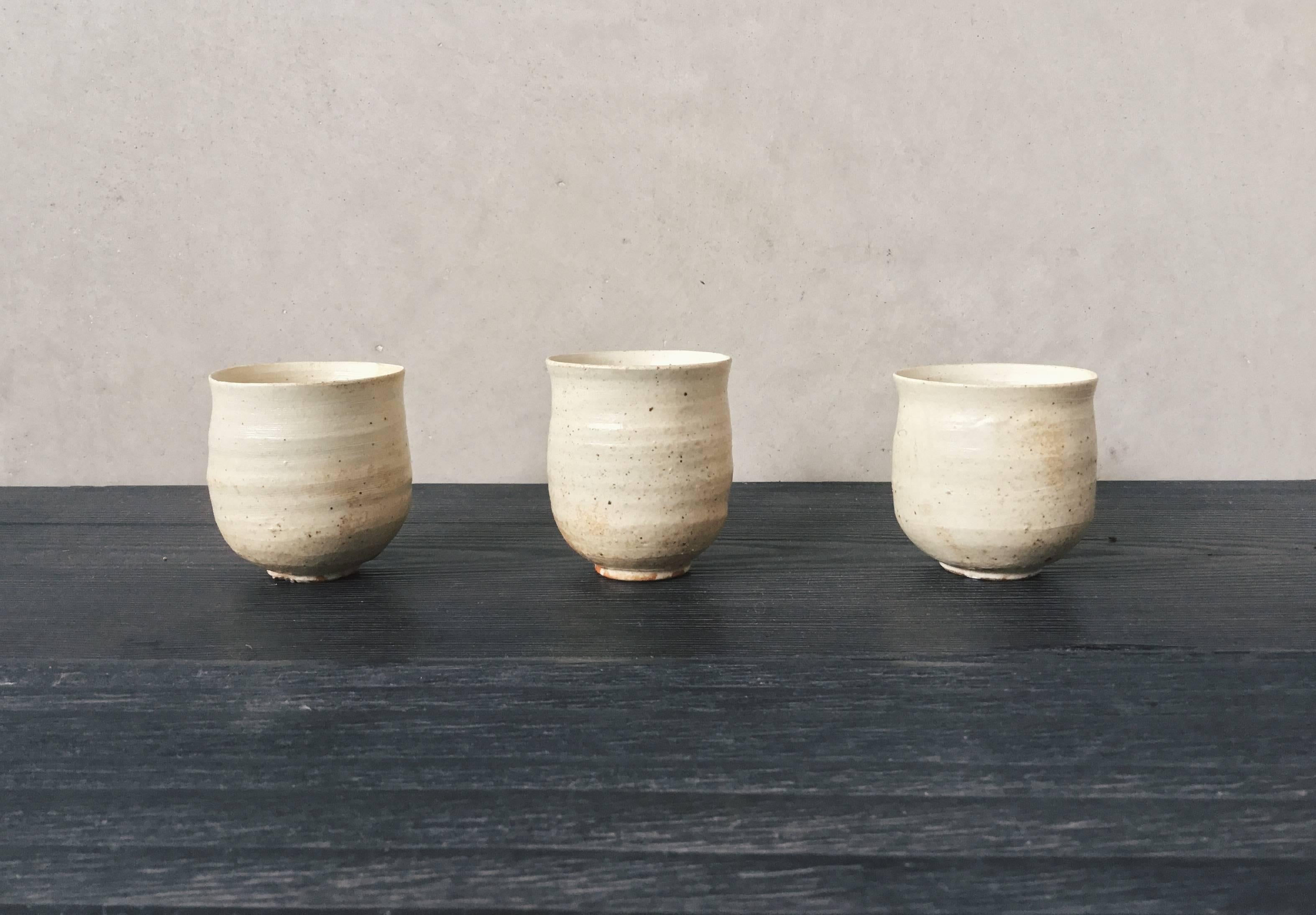 Set of Seven Cream Speckled Cups by Shiro Shimizu 1