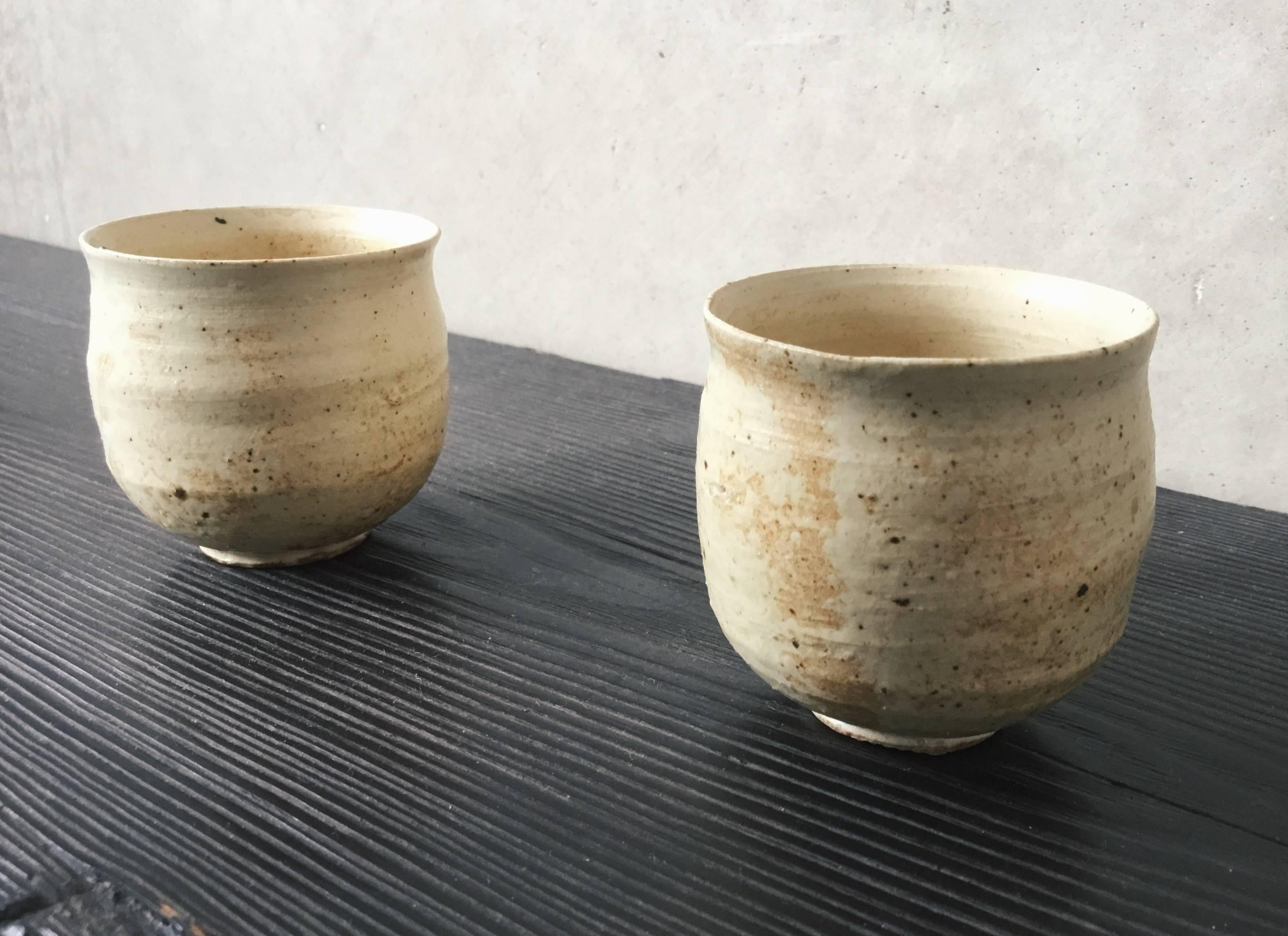 Set of Seven Cream Speckled Cups by Shiro Shimizu 3
