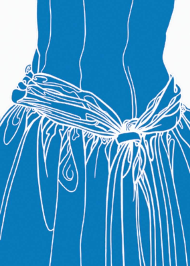 Ana Mercedes Hoyos Figurative Print -  KNOT ON THE DRESS OF A GIRL (blue)