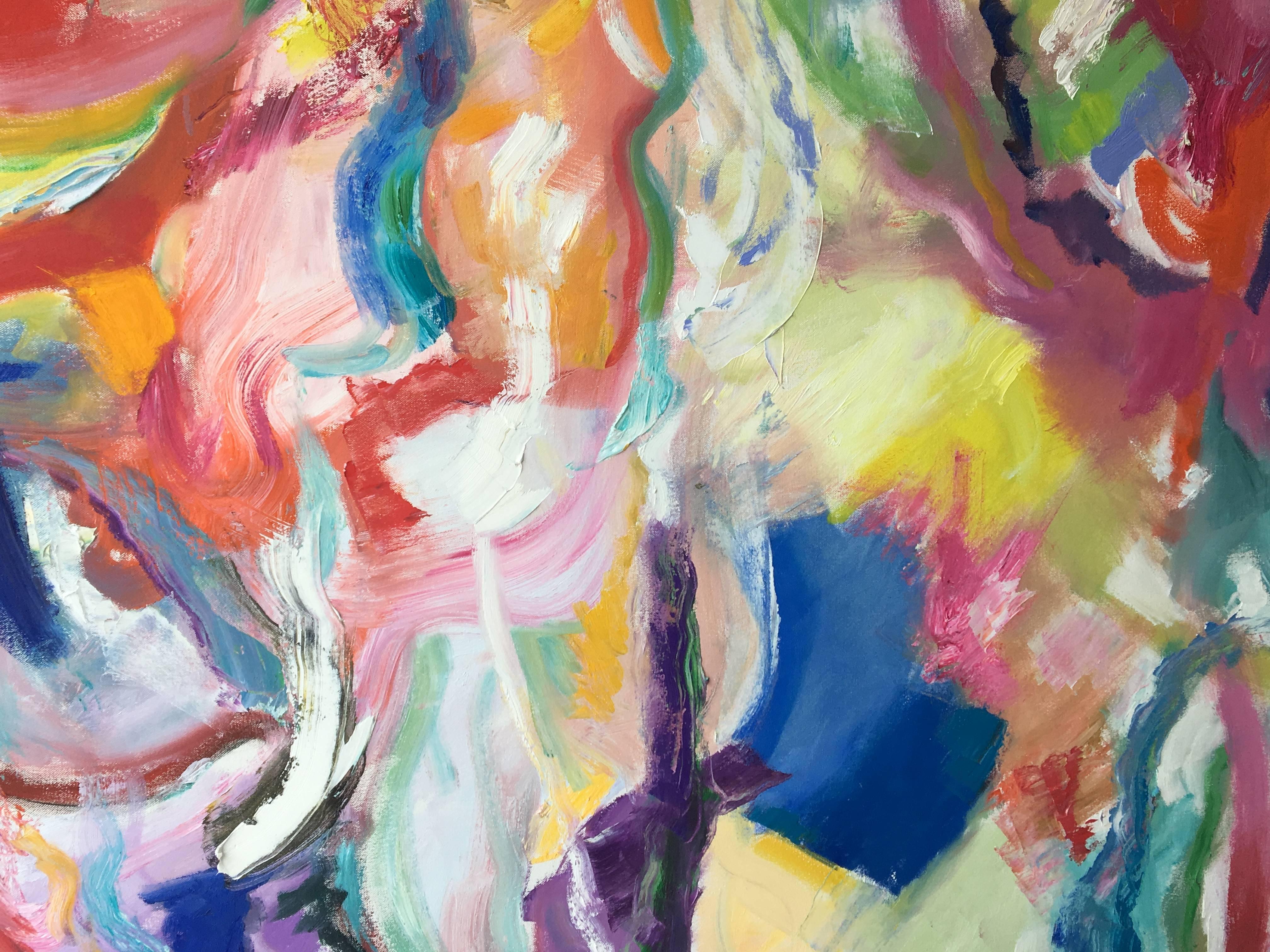 This large-scale oil on canvas (48x48) by Ben Georgia is a wonderful example of abstract expressionism.  

Ben's art has evolved from his studies with Theodore Stamos in the 1970s to a more idiosyncratic use of abstract form, color and light. His