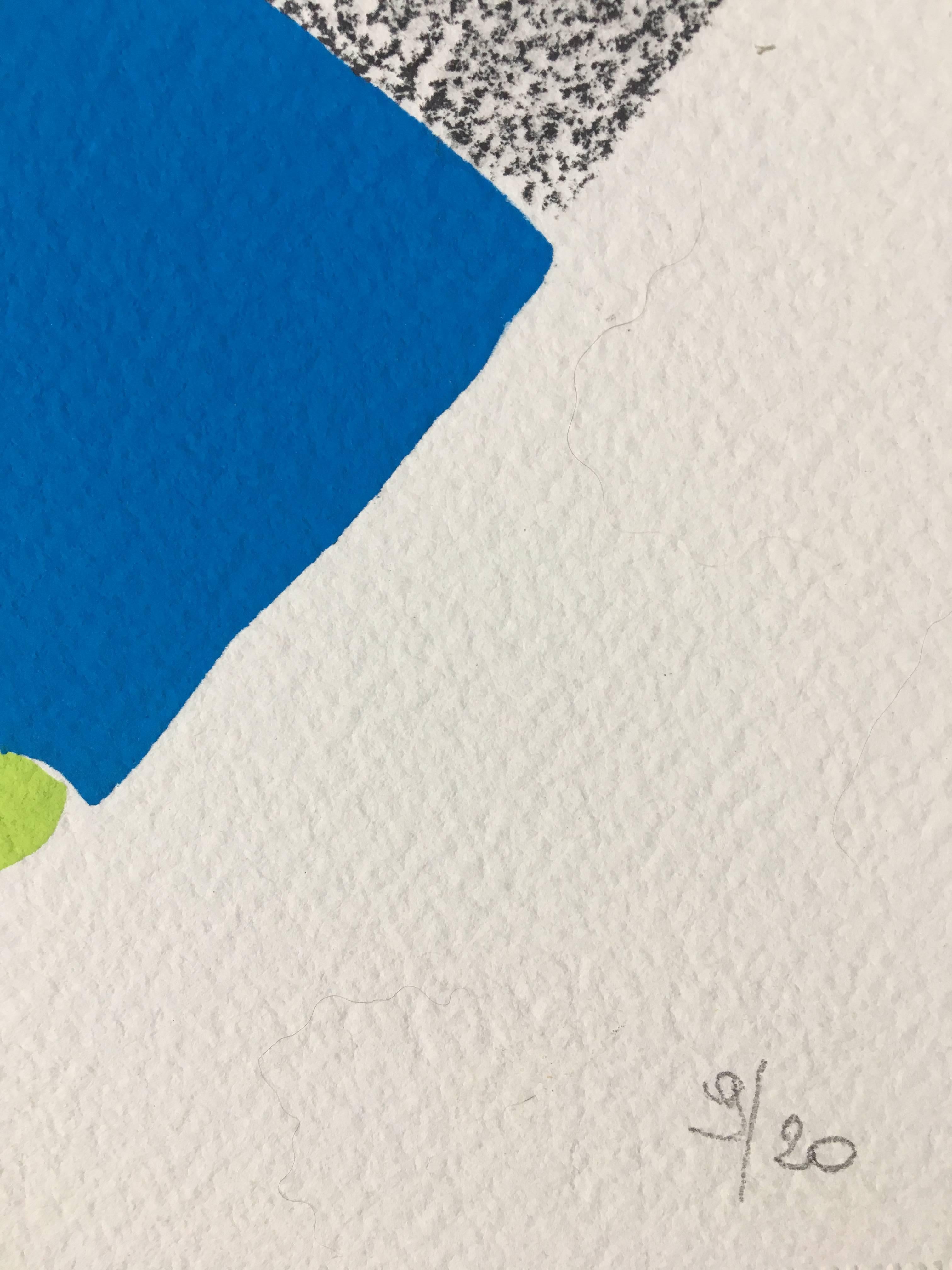 Pochoir vibrant et lumineux sur papier Arches par Sonia Delaunay. Elle est signée et numérotée 9/20 au crayon au recto par l'artiste. Au dos, il est estampillé : Pochoir exécuté à la main, numéroté et signe S.D. (Initiales de l'artiste.)

Ceci est