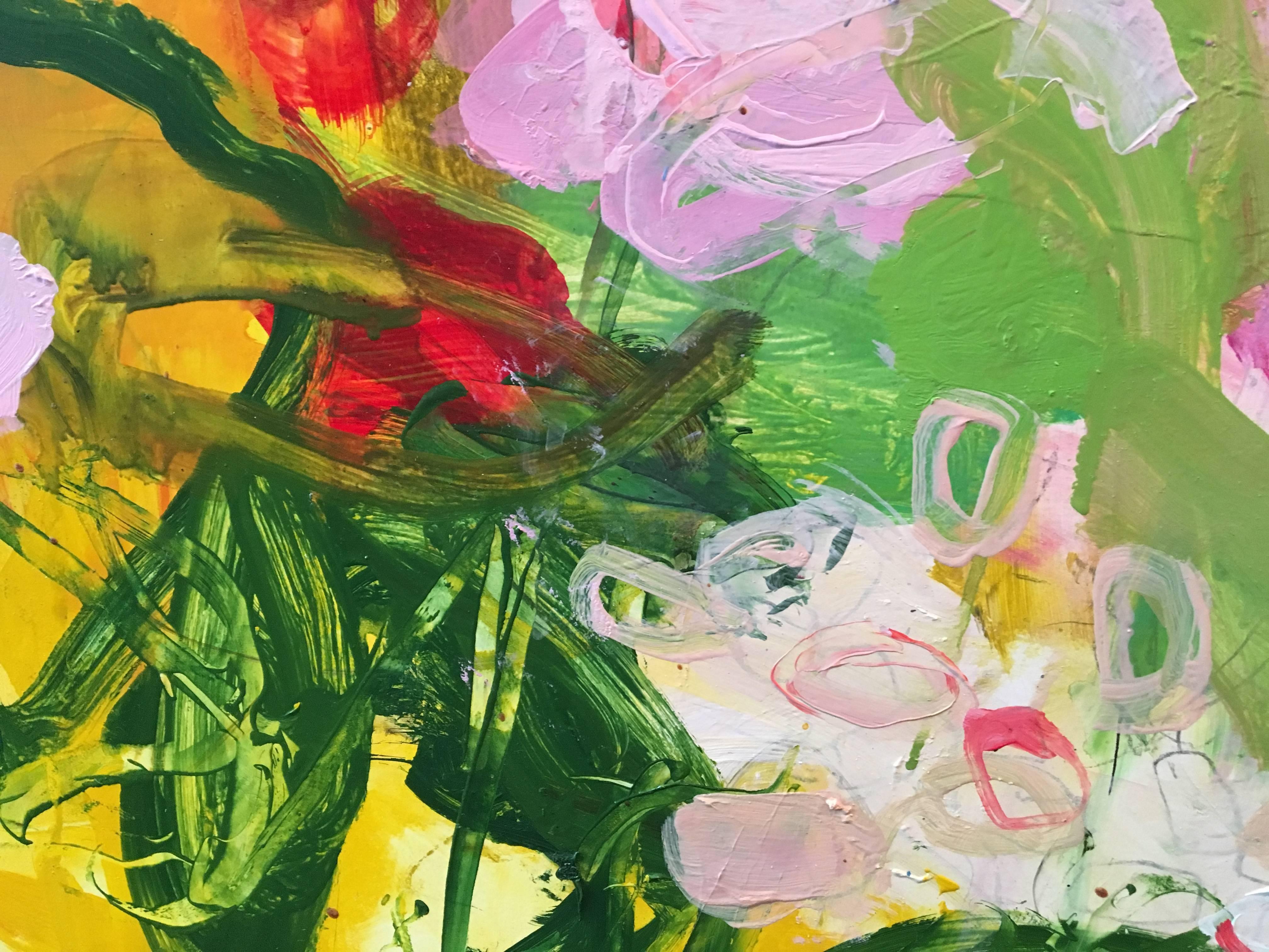 Gorgeous oil on board by Robin Reynolds. Abstract floral with every color imaginable creating a glorious arrangement. 