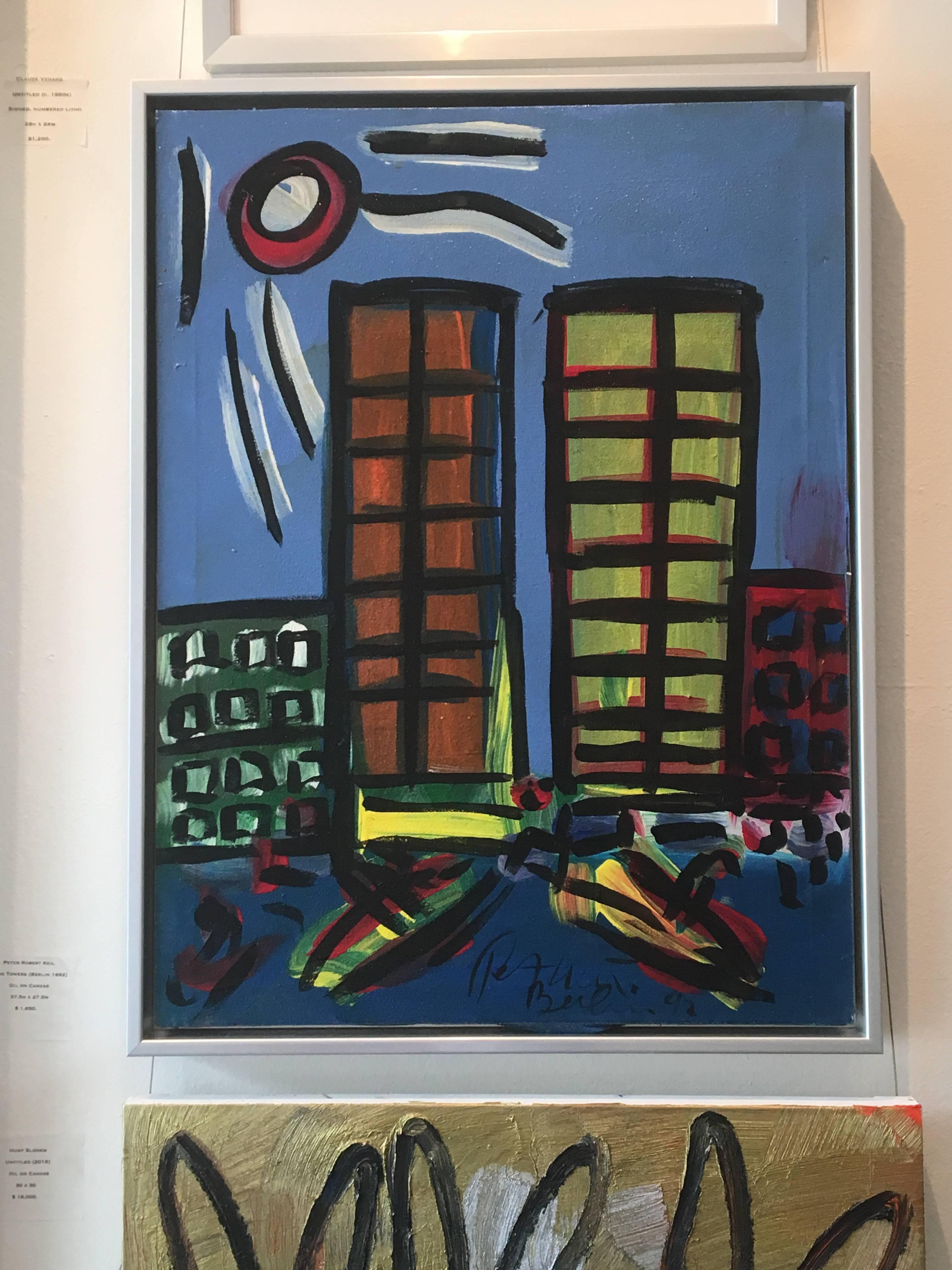 The Towers (Berlin 1992) - Black Abstract Painting by Peter Robert Keil