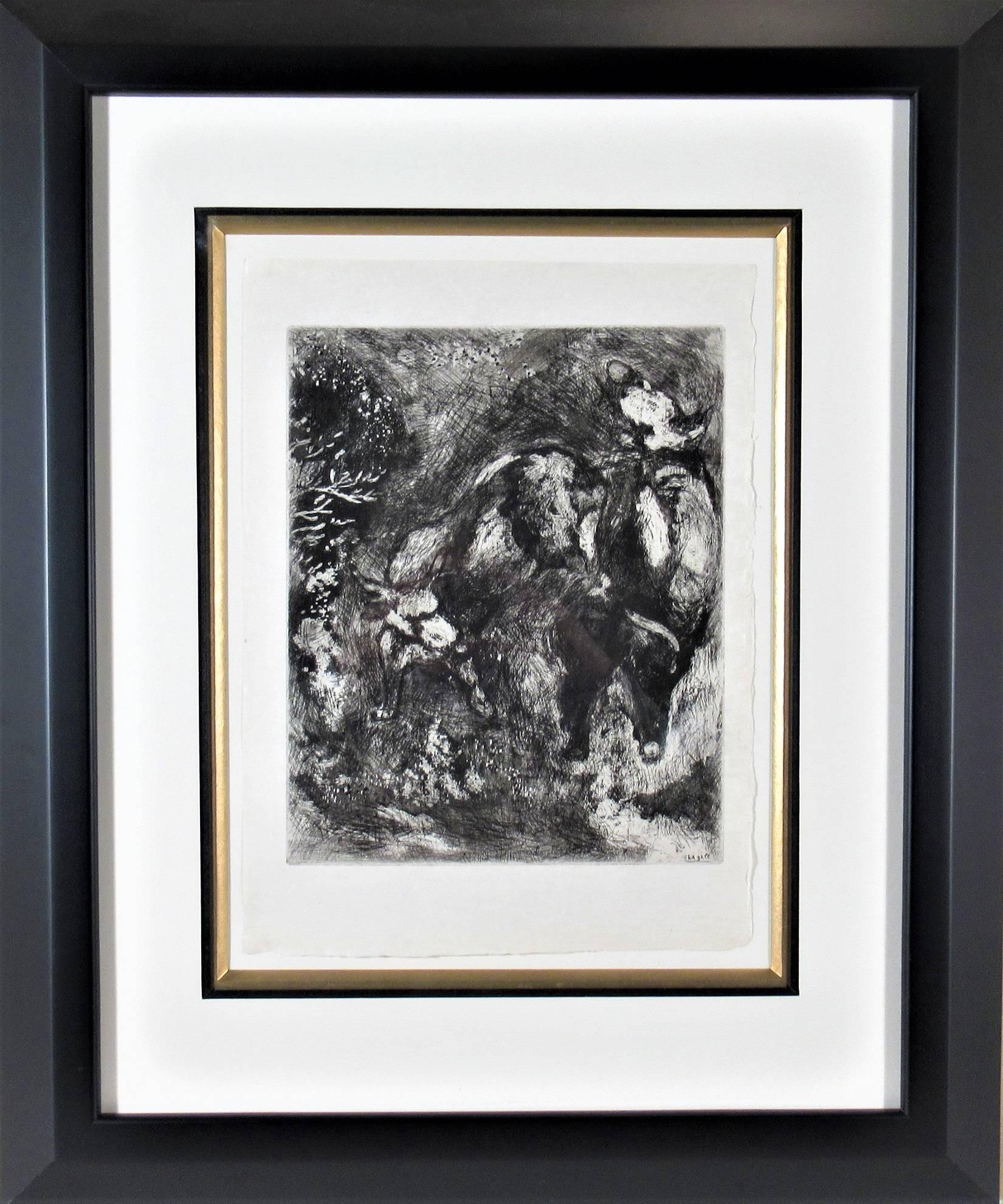 Animal Print Marc Chagall - Les deux taureau et la grenouille, de la suite Les Fables de La Fontaine