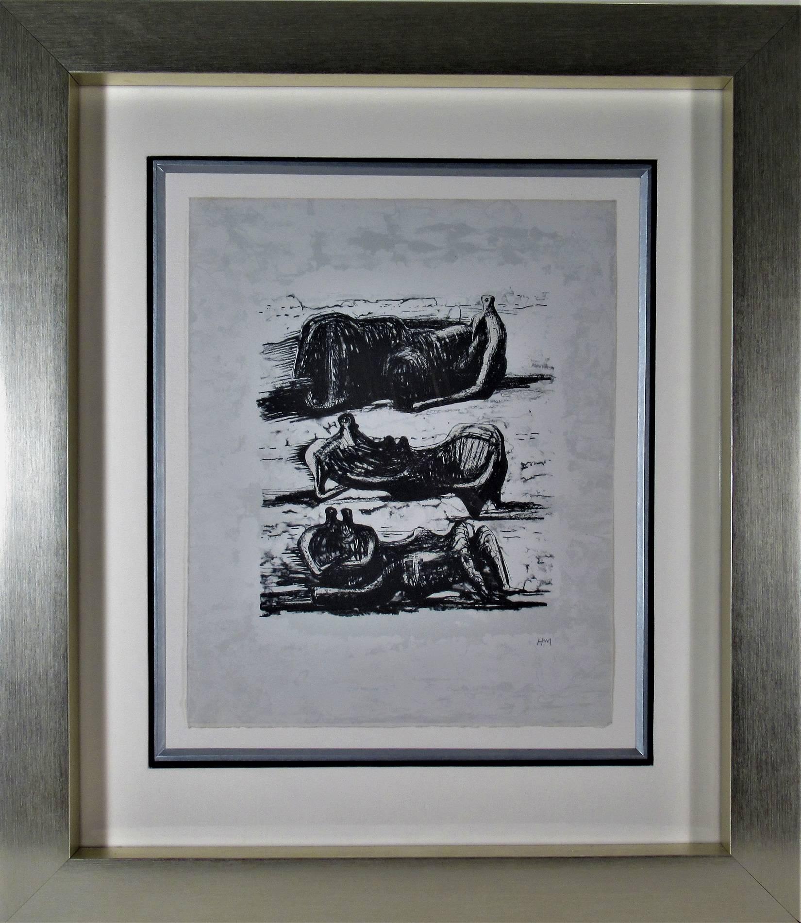 Abstract Print Henry Moore - Trois figures allongées