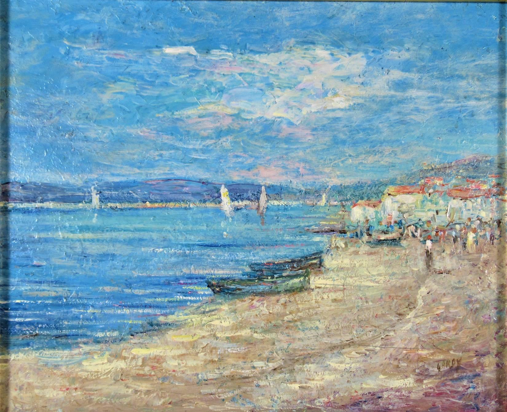 Beach in Provence - Painting by Claude Gardy