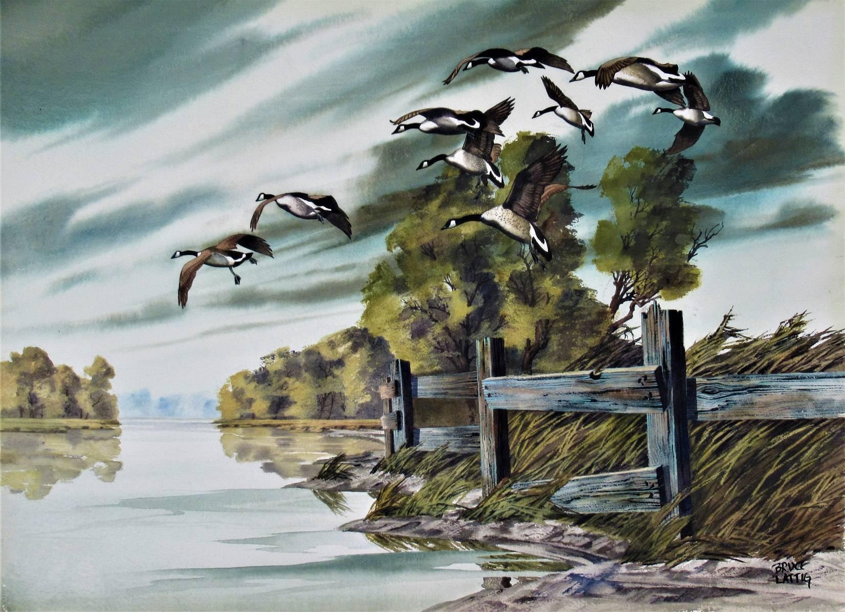 Bruce Lattig Figurative Art - Geese in Flight