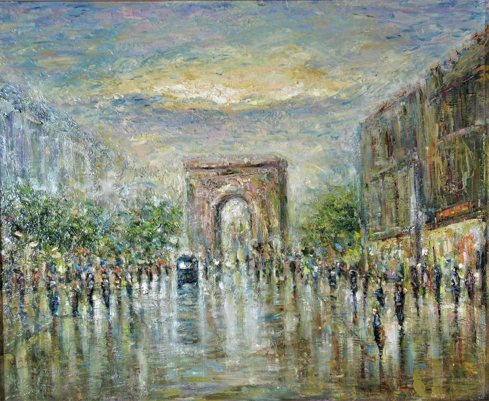 Les Champs Elysees, Paris - Painting by Claude Gardy