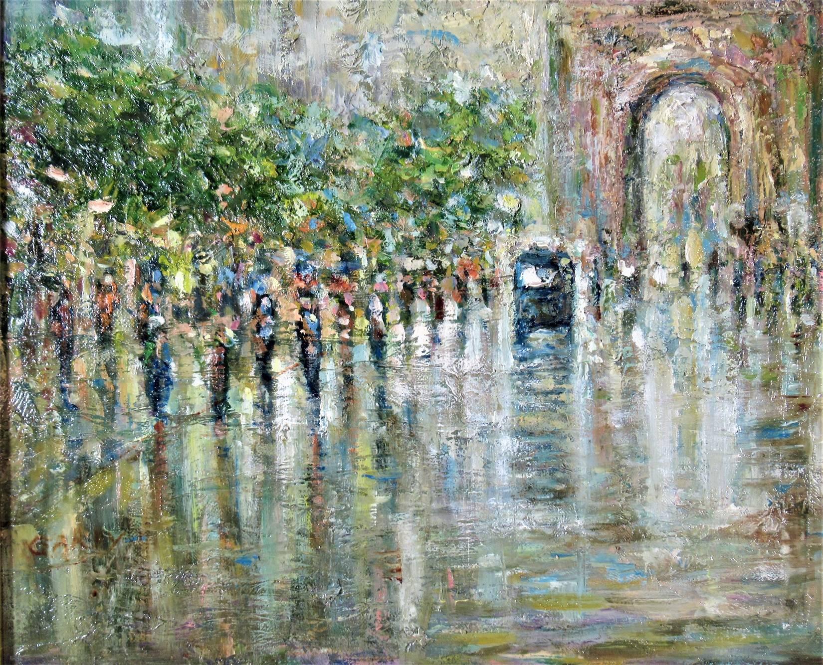 Les Champs Élysées, Paris - Impressionnisme Painting par Claude Gardy