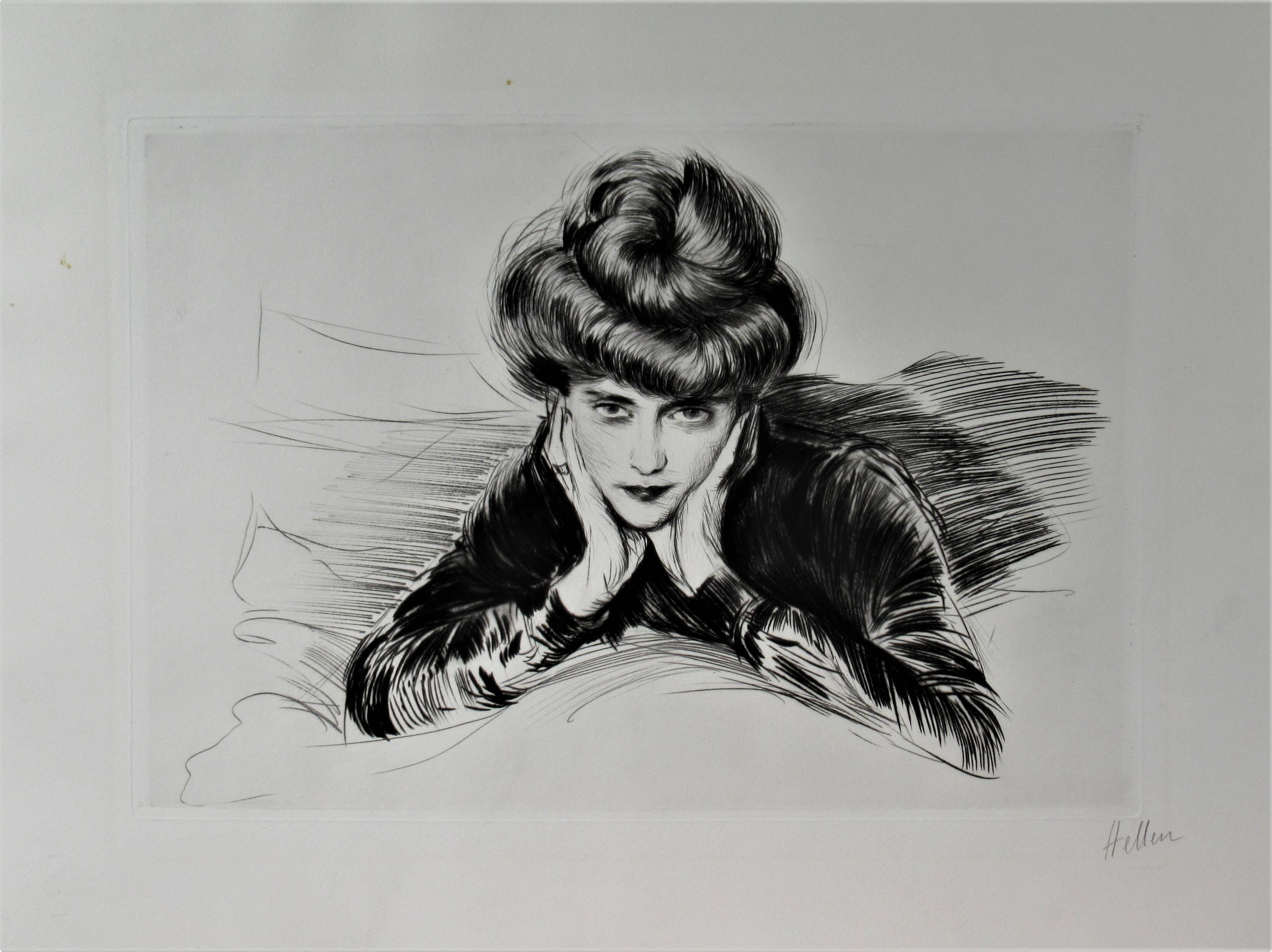 Le Visage Encadre, Madame Helen Helleu (The artist's Wife) - Print by Paul César Helleu