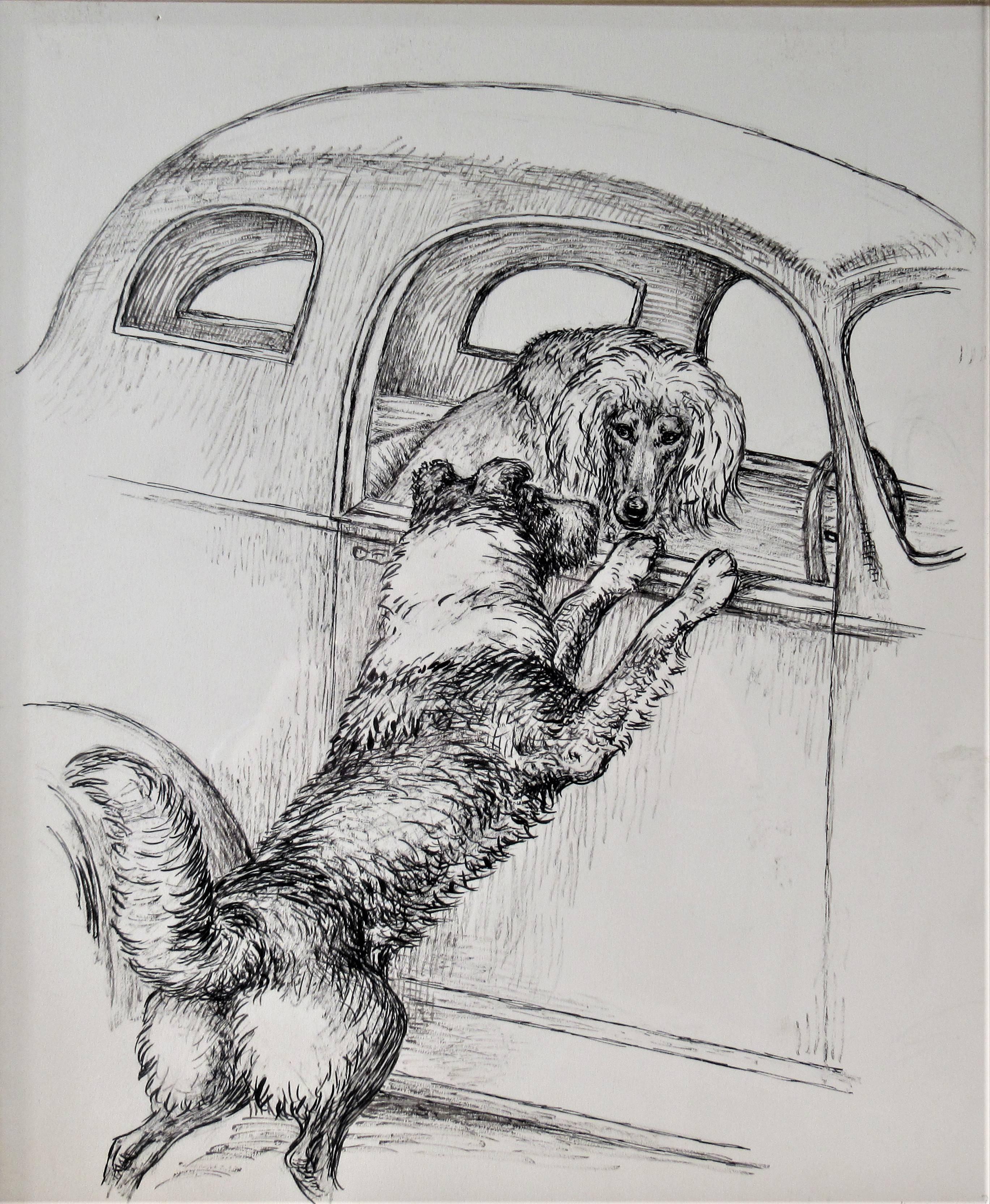 Dog in the Car - Art by Margaret Sweet Johnson