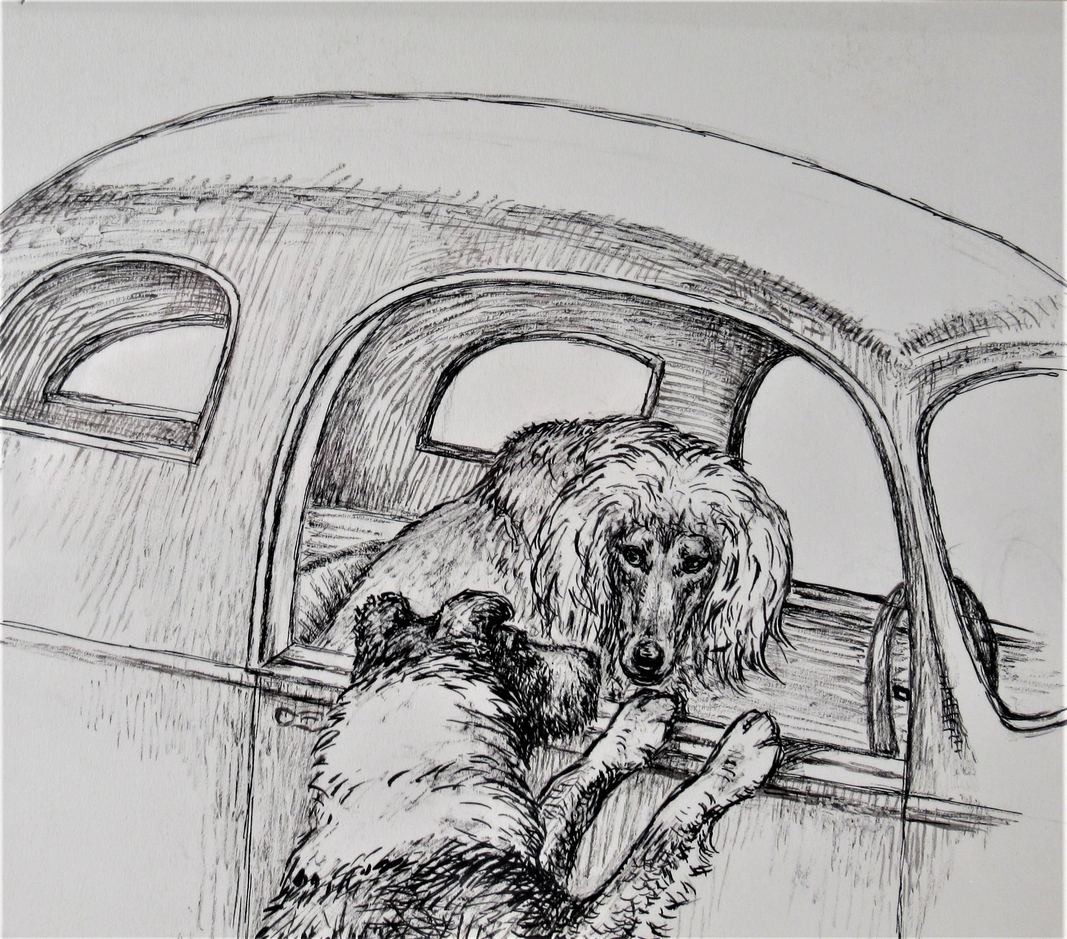 Dog in the Car - Realist Art by Margaret Sweet Johnson