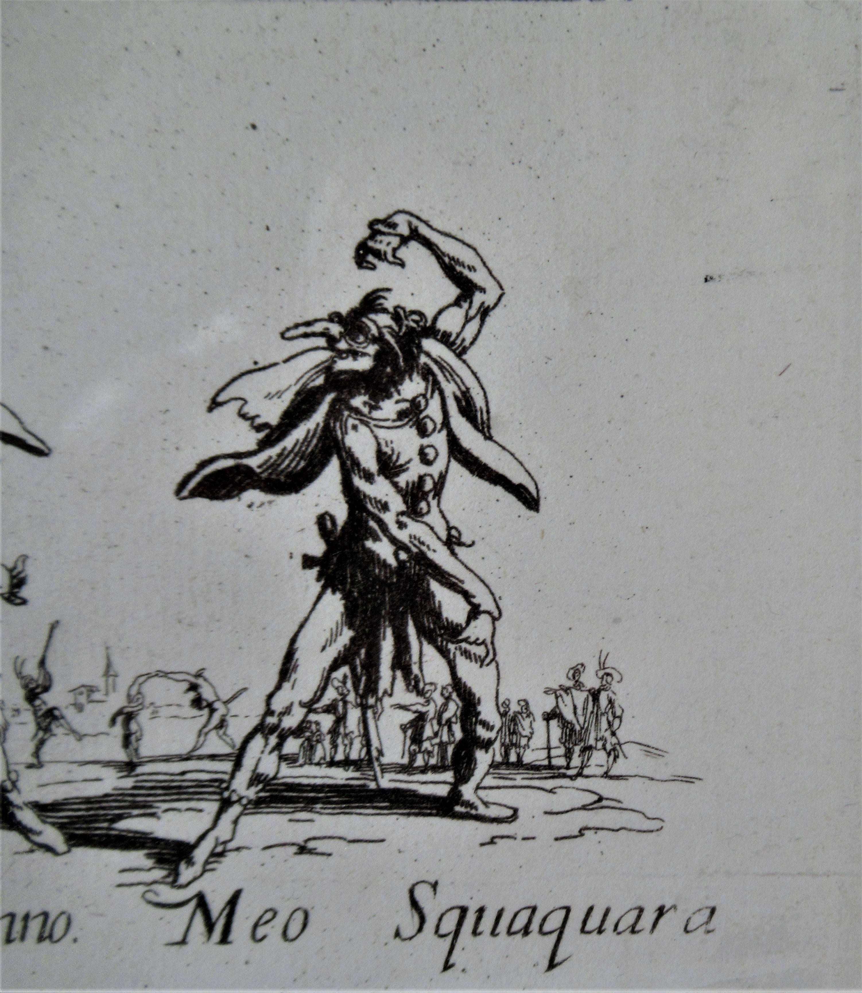 Pasquariello Truonno, Meo Squaquara  - Gris Figurative Print par Jacques Callot