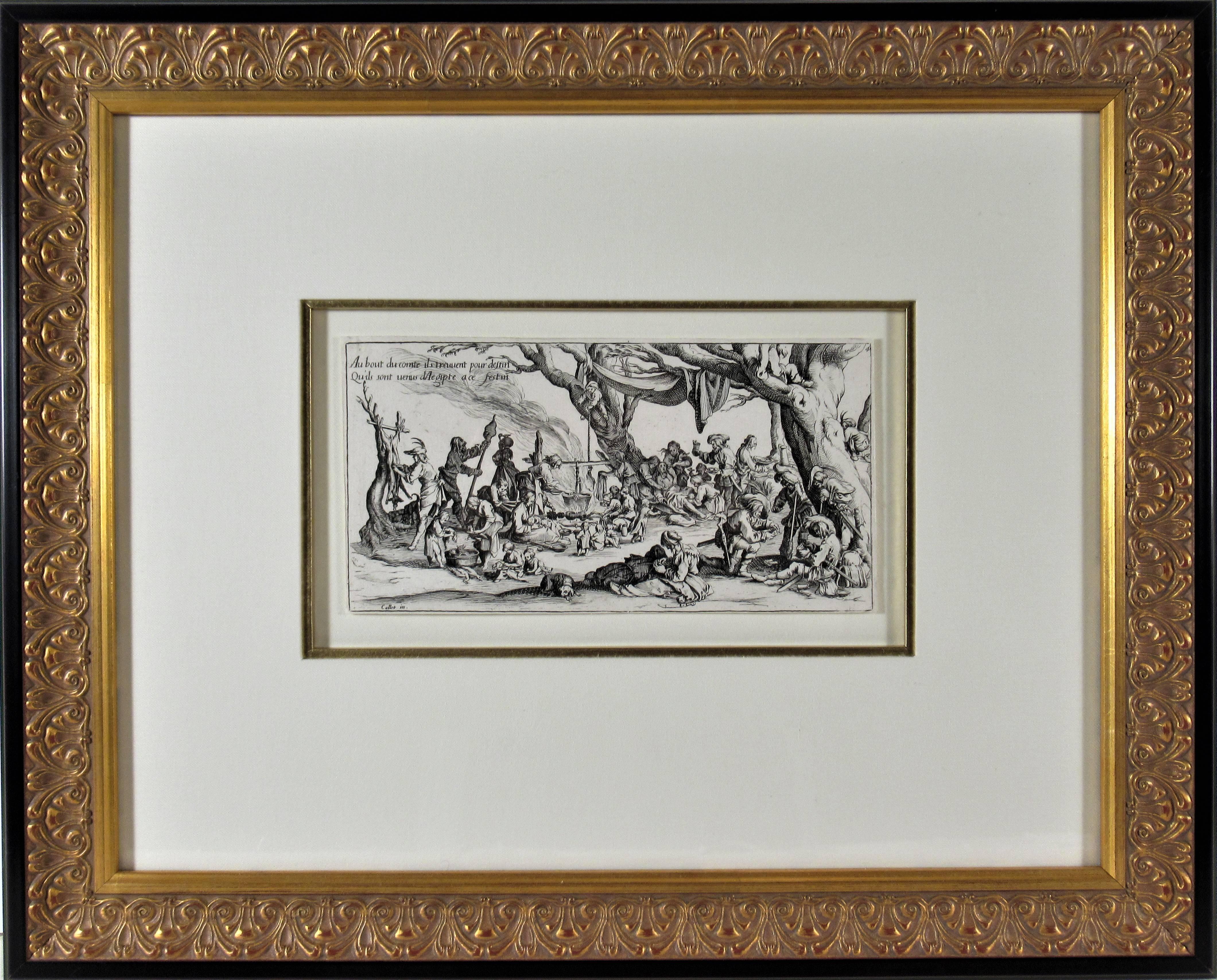 Jacques Callot Landscape Print - The Feast, from the suite les Bohemiens