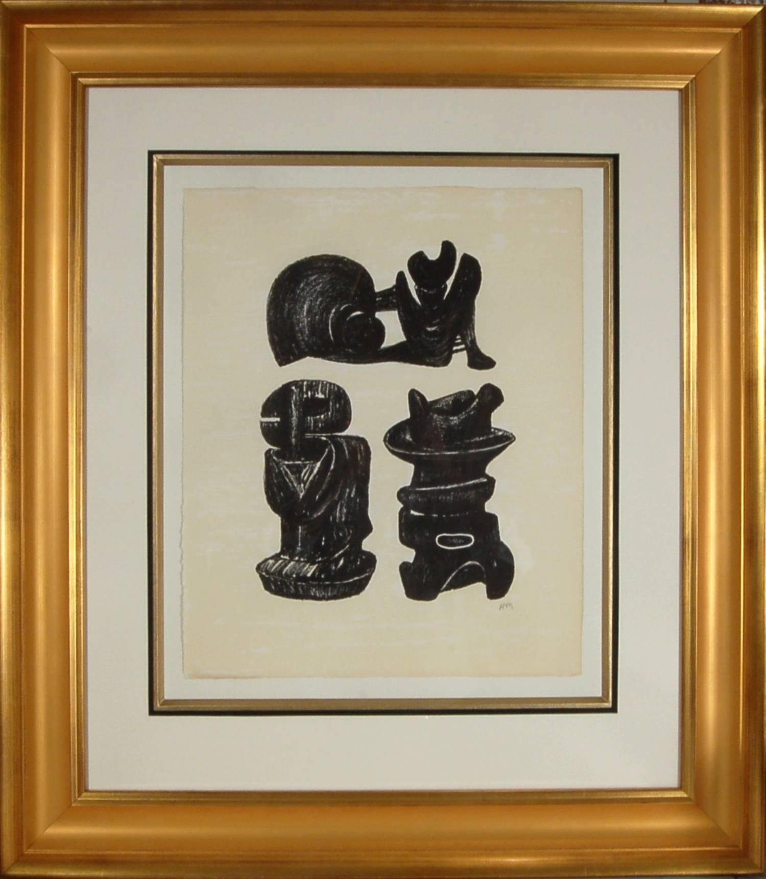 Henry Moore Abstract Print - Three Sculptural Forms