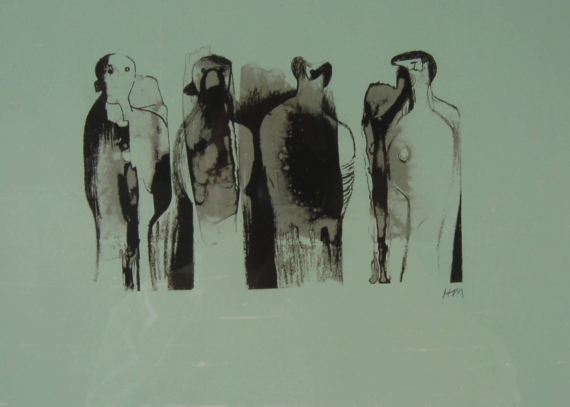 Trois figures Stand - Abstrait Print par Henry Moore