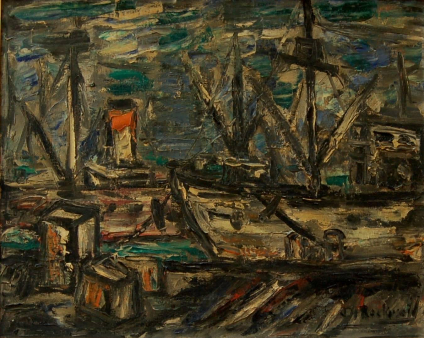 Dock de transport de marchandises - Painting de John Rockwell