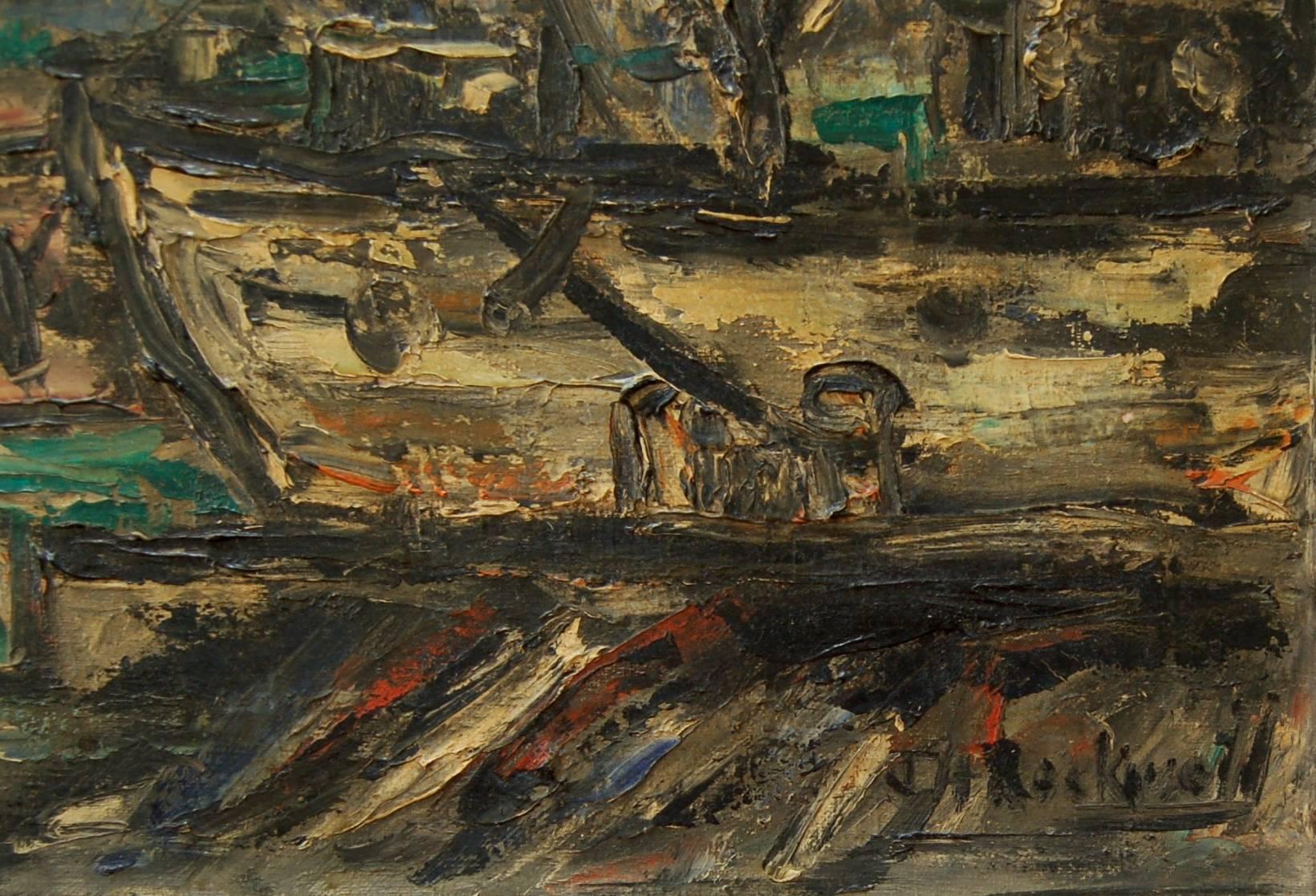 Dock de transport de marchandises - Impressionnisme Painting par John Rockwell
