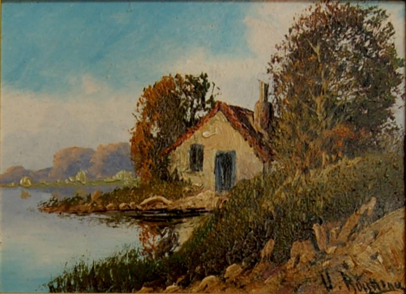 Paysage avec maison - Painting de Victor Rousseau