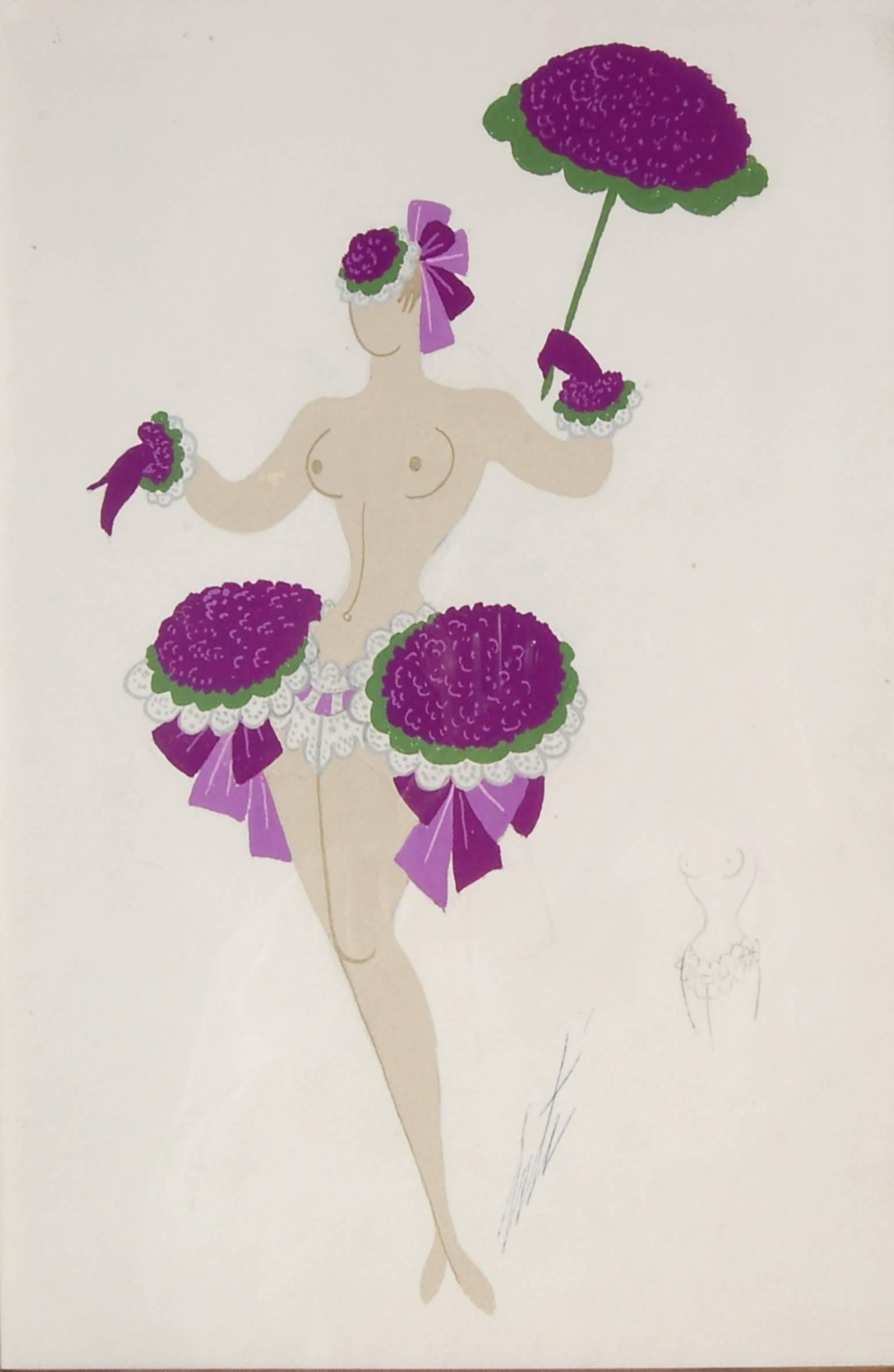 Violettfarbenes Kleid – Art von Erté