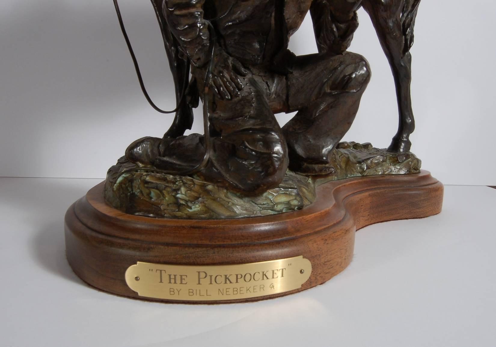 The pickpocket - Gold Figurative Sculpture by Bill Nebeker