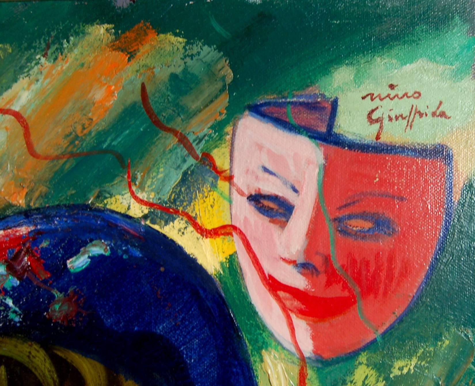 Arlequin e Pierrette al Carnaval - Painting Romantico di Nino Guiffrida