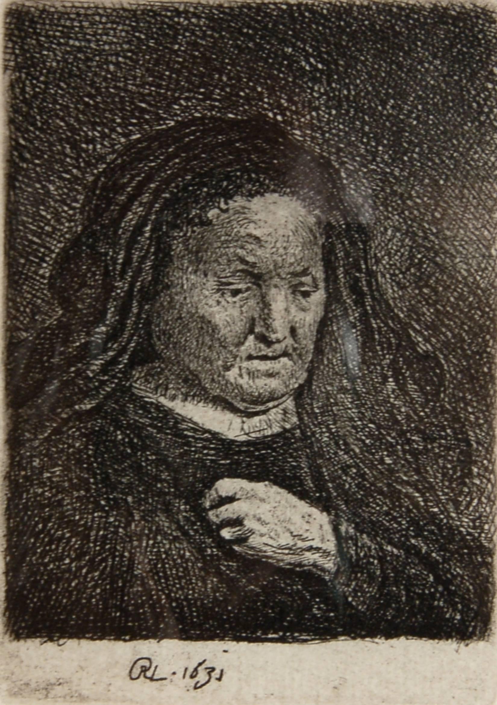 The Artist Mother With Hand on Her Chest - Print by Rembrandt van Rijn
