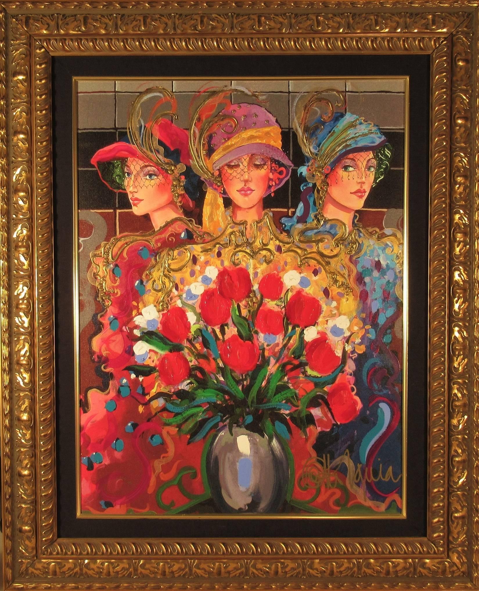 Otto De Souza Aguiar Figurative Print - Splendor, Three Women With Flowers