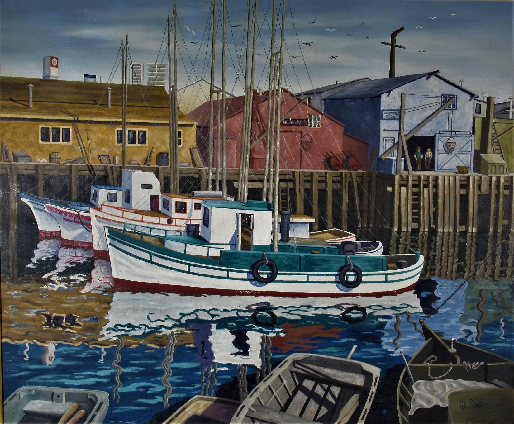 Cannery Row Pier, Monterey California - Painting by George Leslie Stout