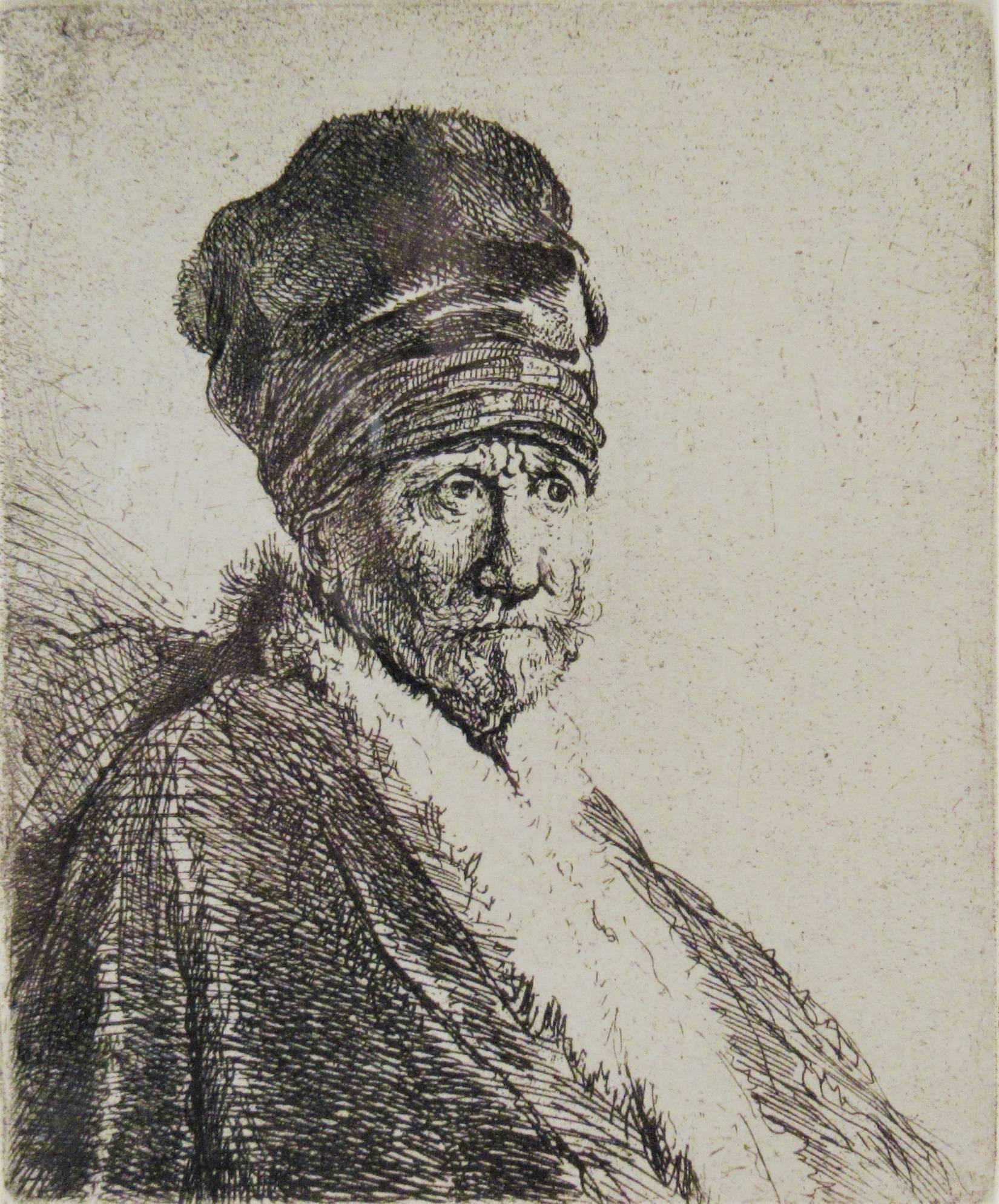 Bust of a Man wearing a High Cap - Print by Rembrandt van Rijn