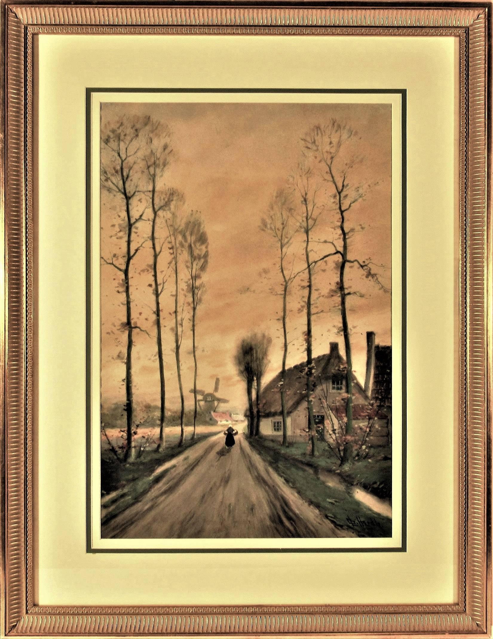 George Leonard Linton Herdle Figurative Art - Dutch Landscape with Road