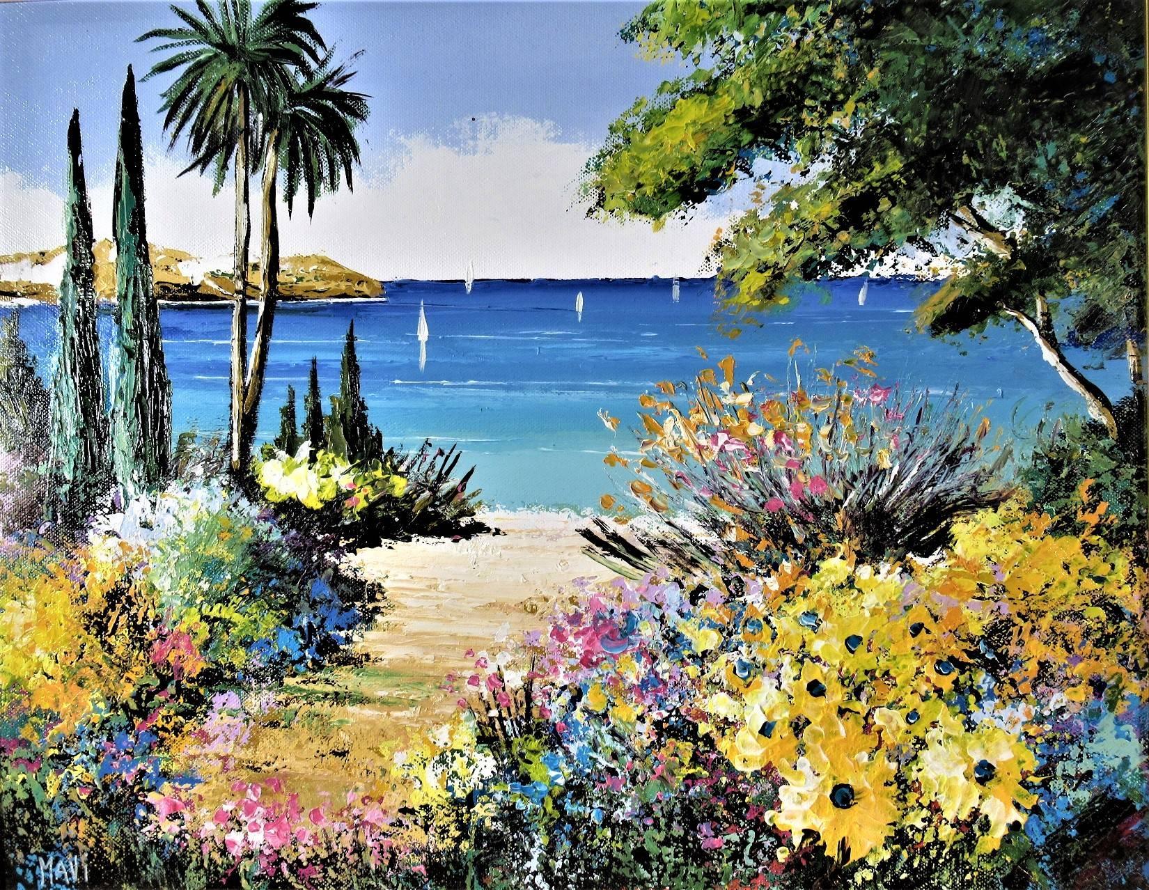 Chemin Fleuri Vers La Calanque - Painting by Marc Vigneron