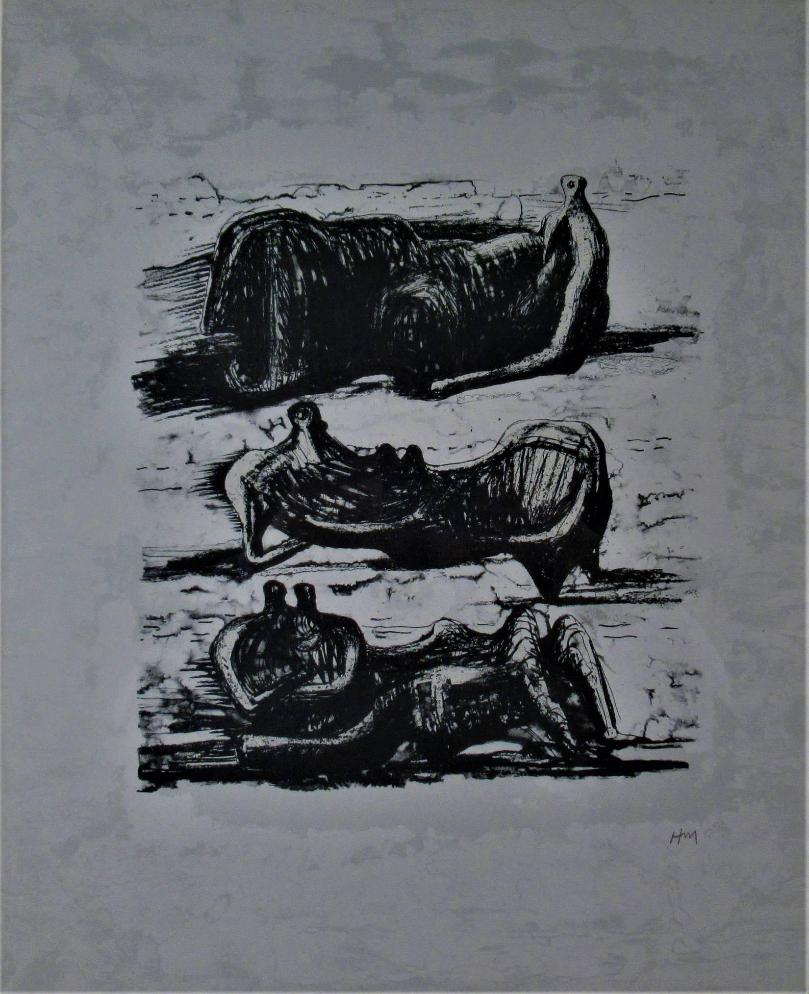 Trois figures allongées - Print de Henry Moore