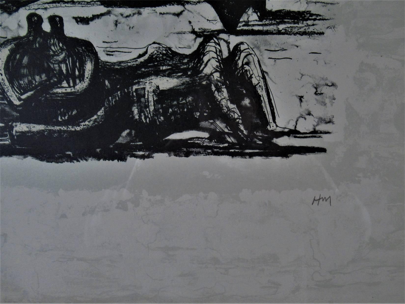 Trois figures allongées - Abstrait Print par Henry Moore