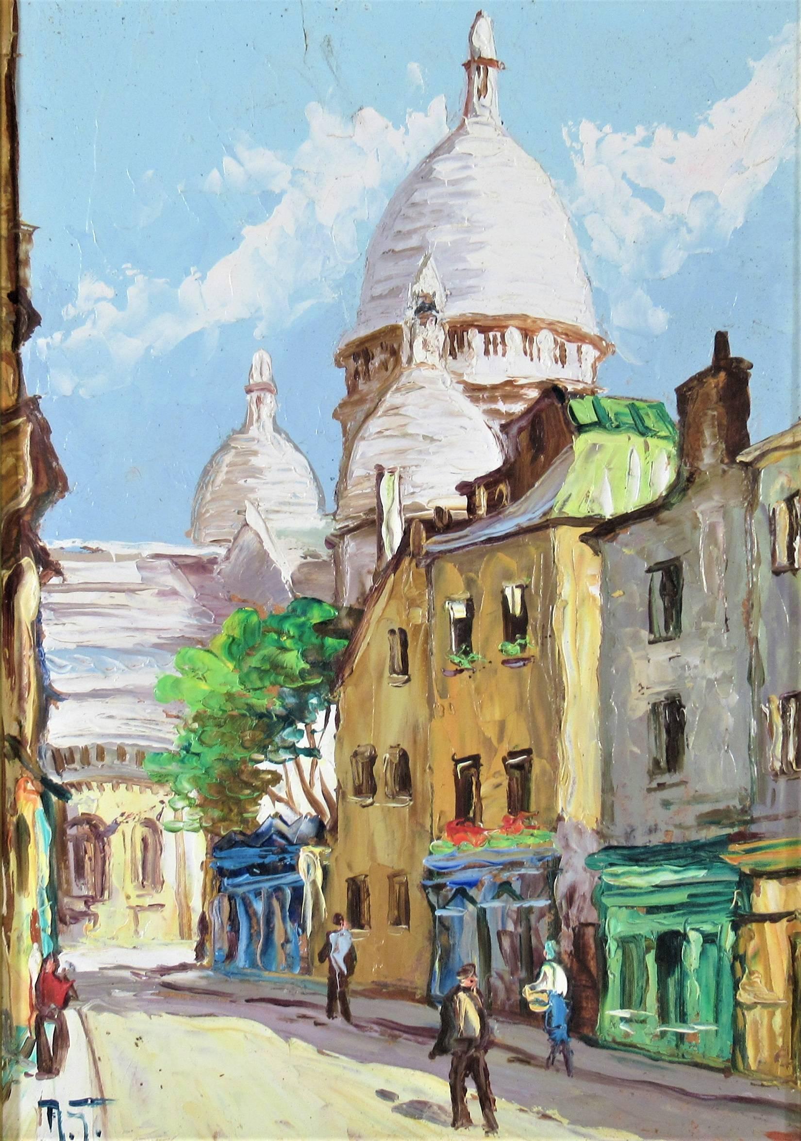 Paris, le Sacre Coeur, Rue du Chevalier de la Barre - Painting by Robert Giovani