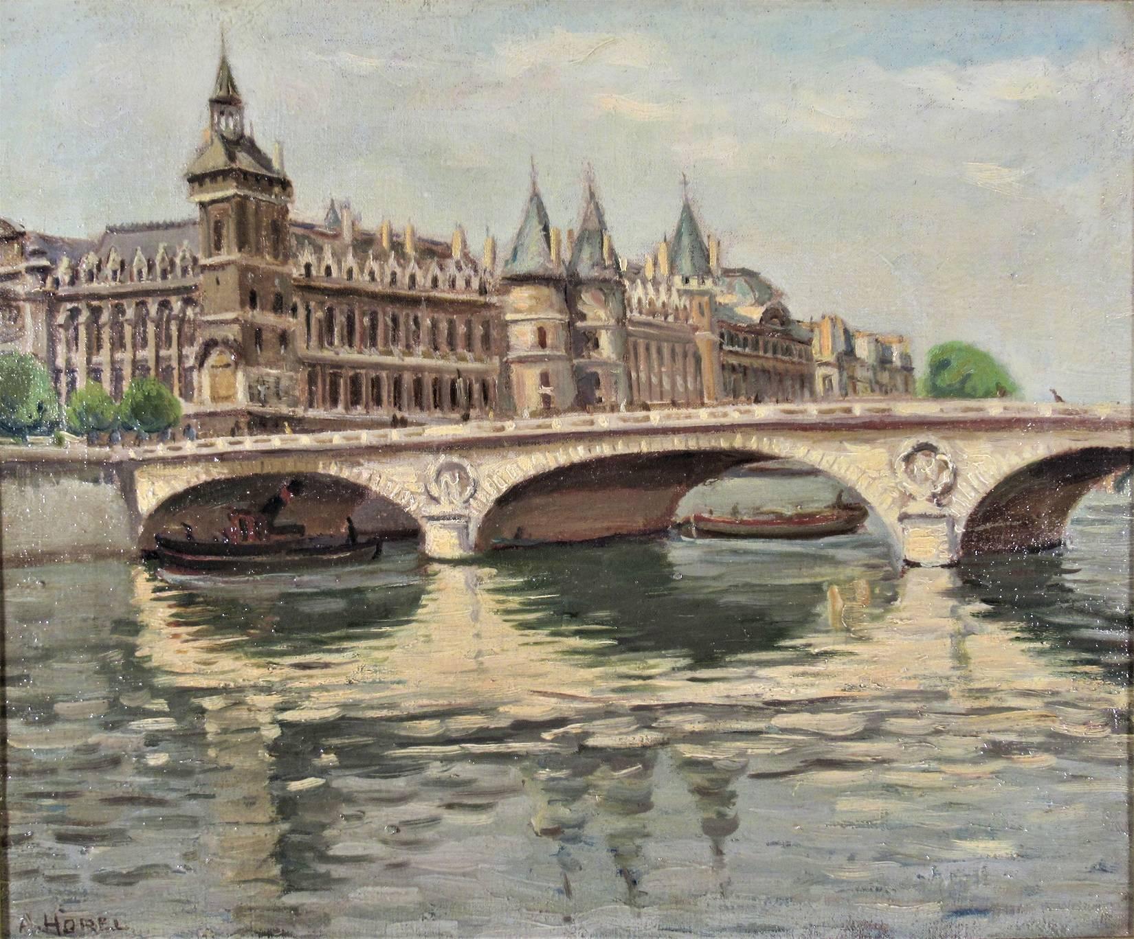 Quais Des Orfevres, Paris - Painting by Albert Horel
