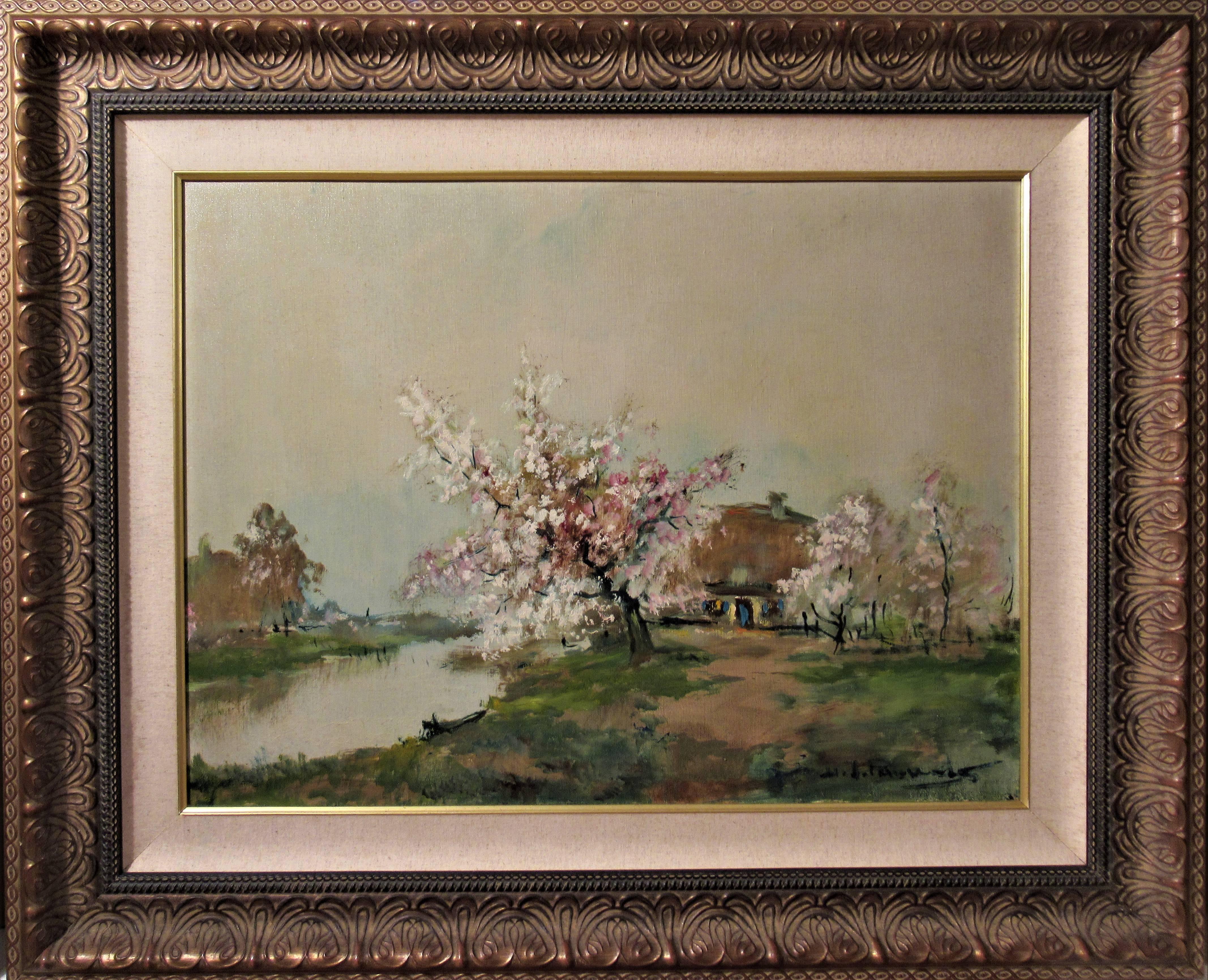 Henri Joseph Pauwels Landscape Painting - Landscape with River and Farm