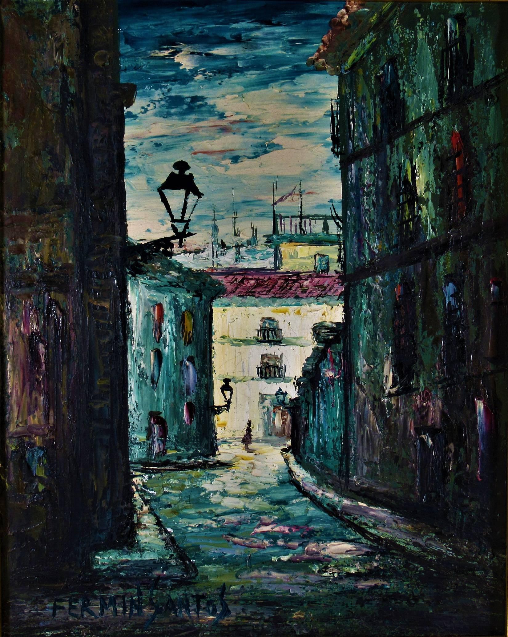 Calle Del Duque De Najera, Madrid - Painting by Fermin Santos Alcalde