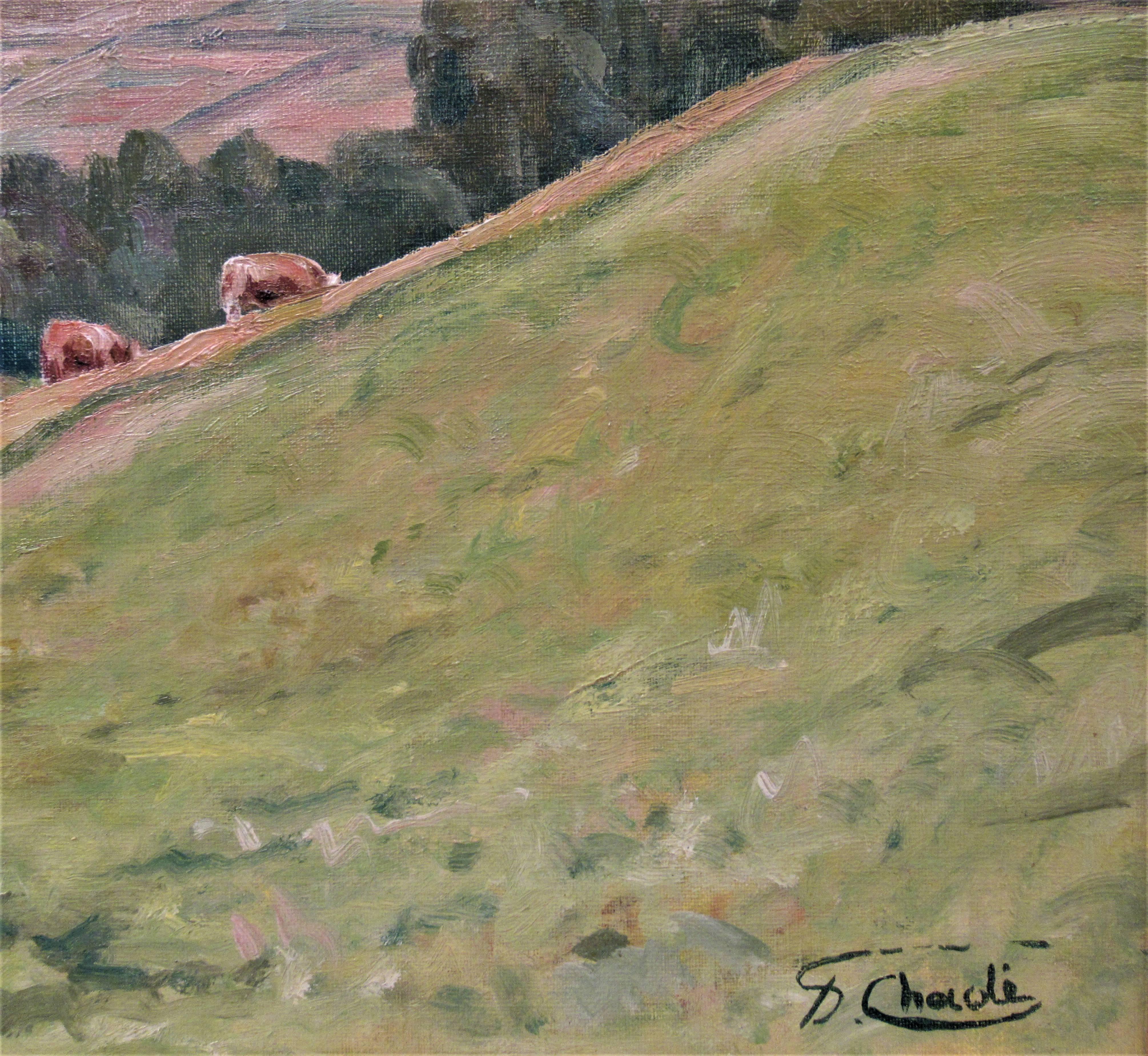 Plaine de Pontcharue - Brown Landscape Painting by Florent Chade