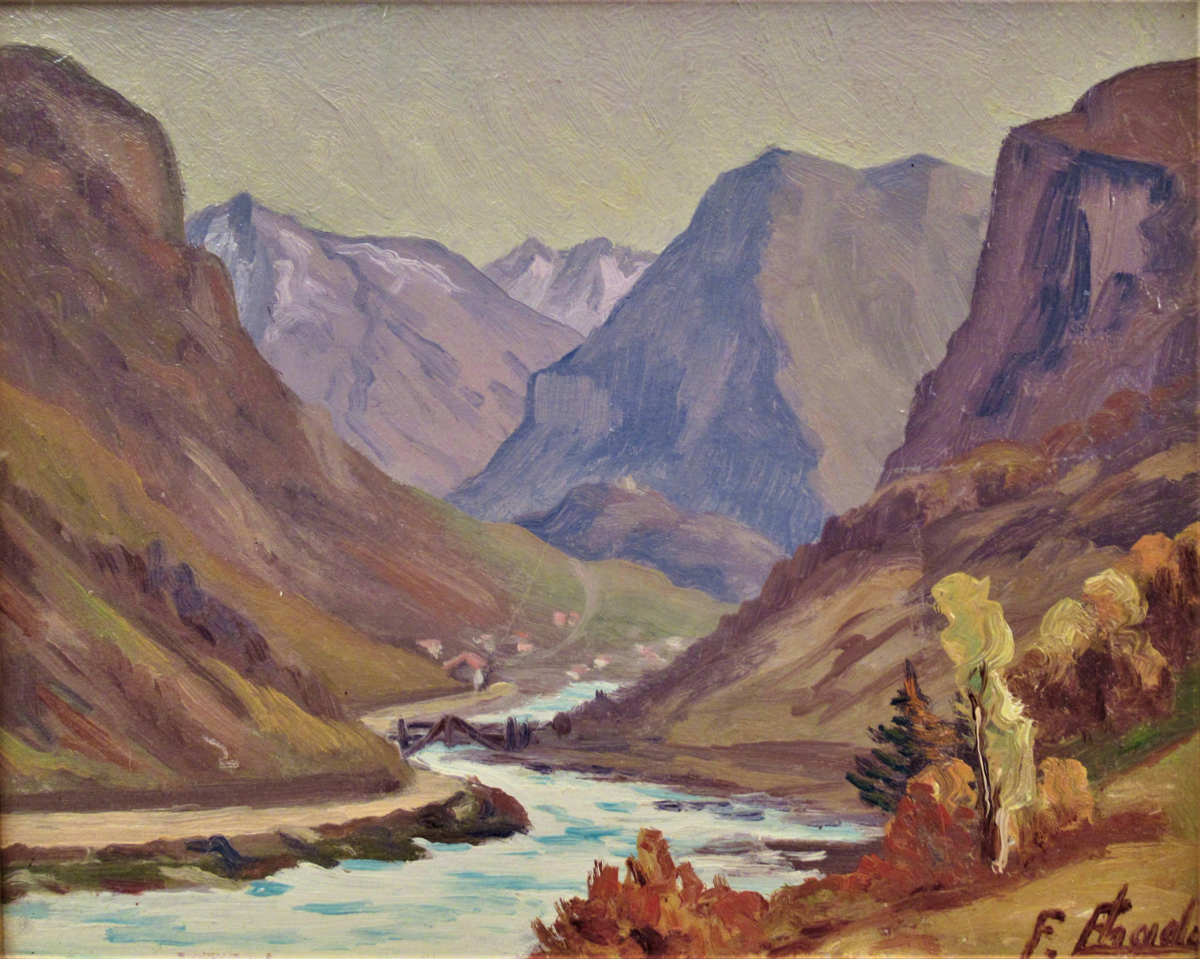Die Montagne, Pres de Grenoble – Painting von Florent Chade