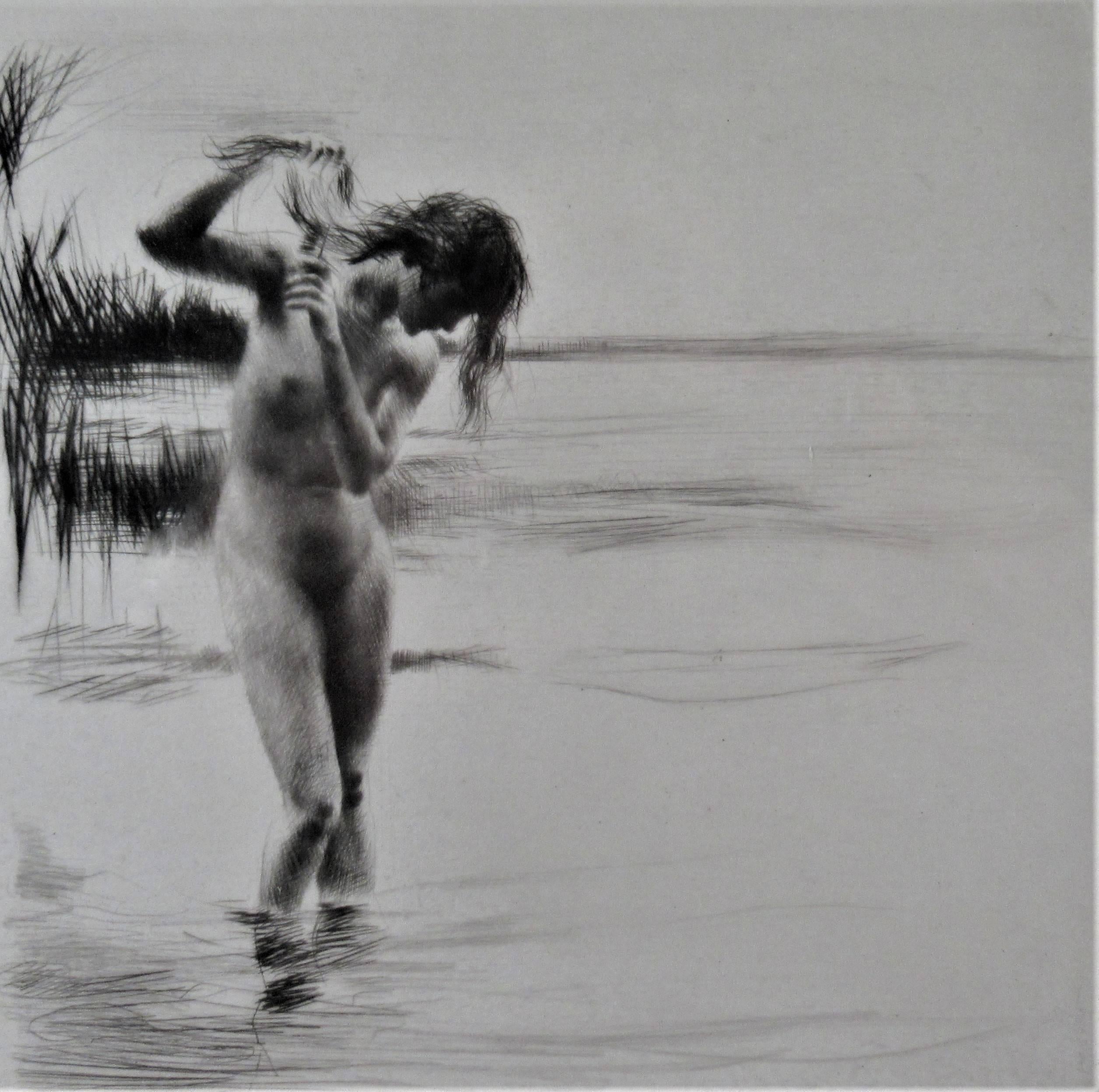 Mujer desnuda peinándose - Print de Carl Joseph Bauer